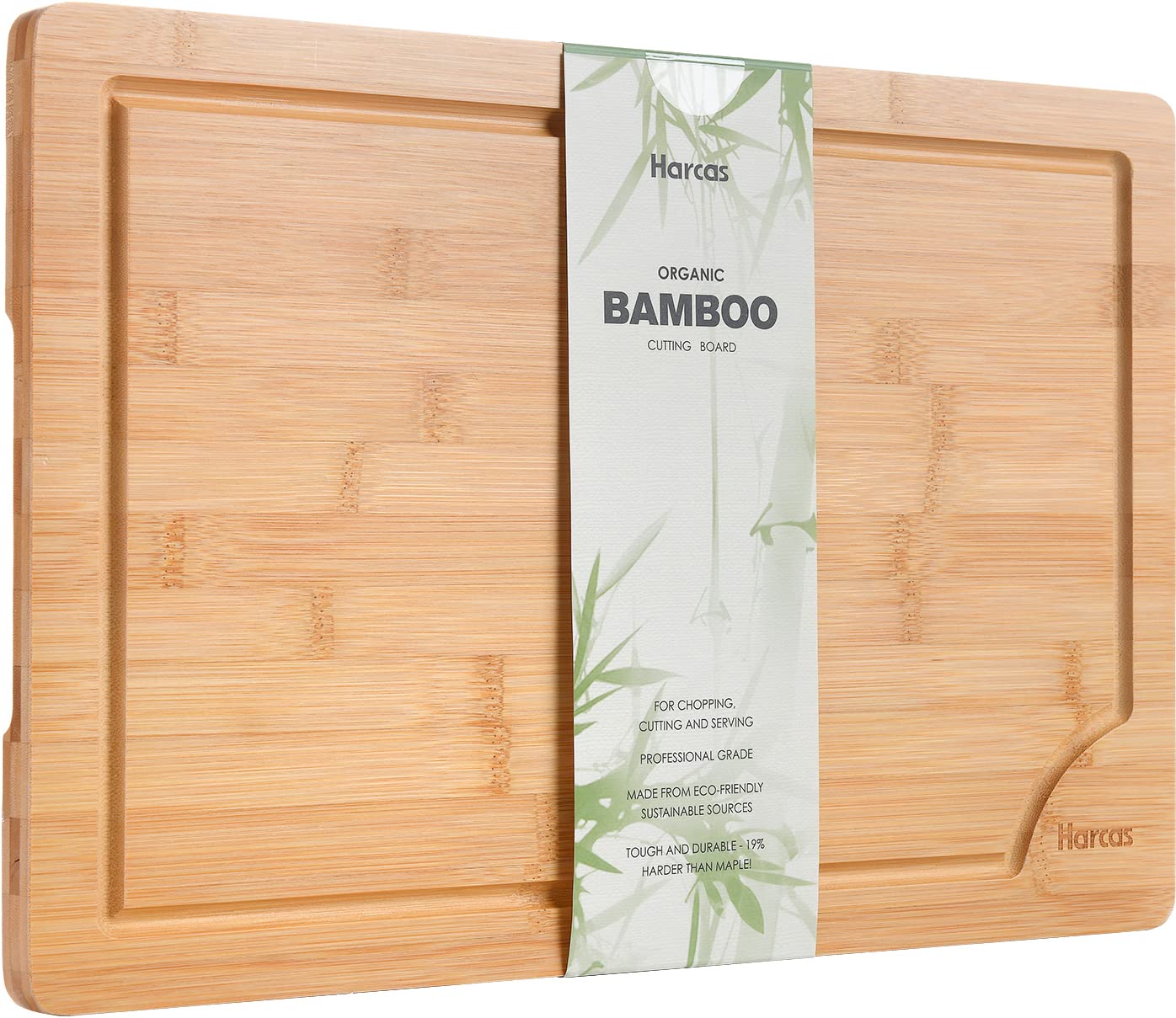 Premium Organic Bamboo Wooden Chopping Board by Harcas. Extra Large Size Cutting Board 45cm x 30cm x 2cm. Best for Meat, Vegetables, Tapas and Cheese. Professional Grade for Durability. Drip Groove