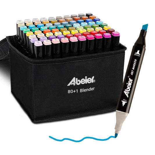 ABEIER Advanced 80+1 Colors Dual Tip Alcohol Art Markers, Plus 1 Blender Marker with Thick Packing, General Markers for Fine Arts Academy 81 Colors