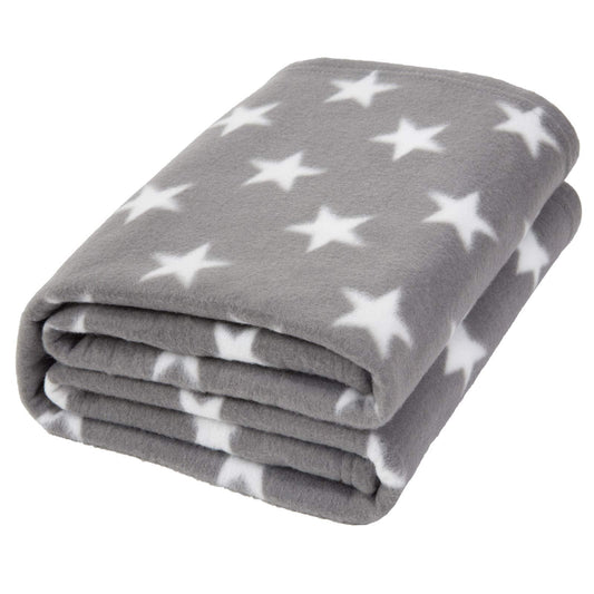 Dreamscene Flannel Fleece Stars Throw Over Bed Warm Soft Blanket Plush for Baby Kids Sofa, 100% Polyester Plush Microfiber Fleece, Silver Grey, 120 x 150cm Grey White Stars