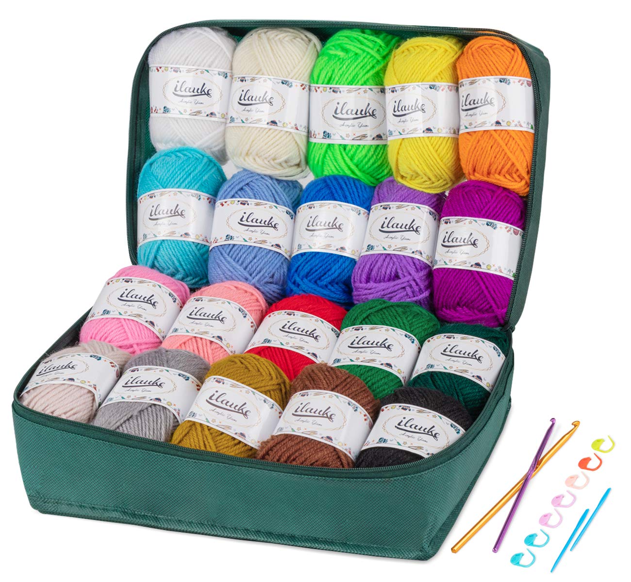 ilauke Crochet Yarn 20 Colours x 30 g Hand Knitting Yarns, Acrylic Wool for Knitting, Crochet and Crafts