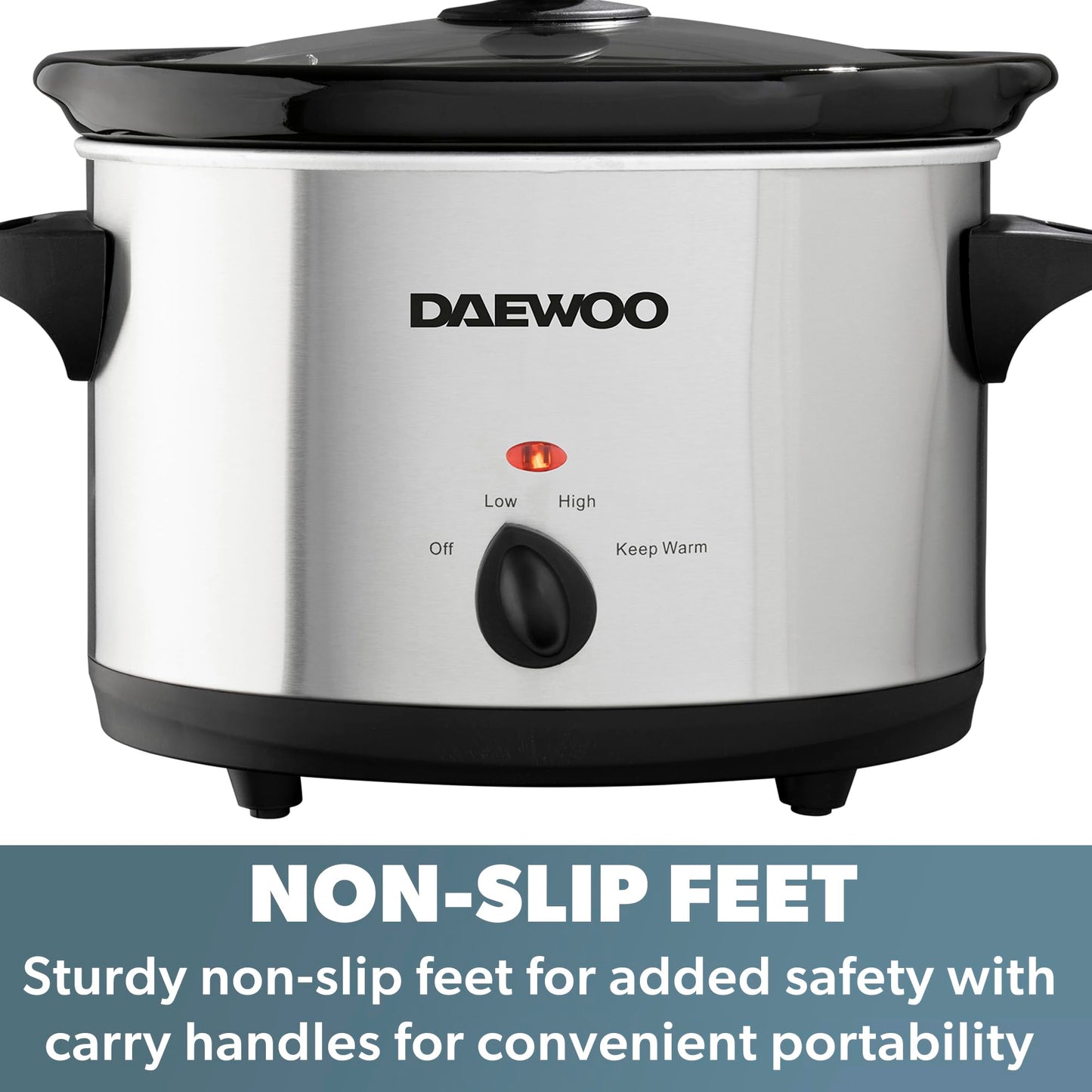 Daewoo SDA1364 Stainless Steel Slow Cooker | 3.5L Capacity Stoneware Pot | Easy to Clean | Dishwasher Safe Pot & Lid | 3 Different Heat Settings | Usage-160W Power, Steel