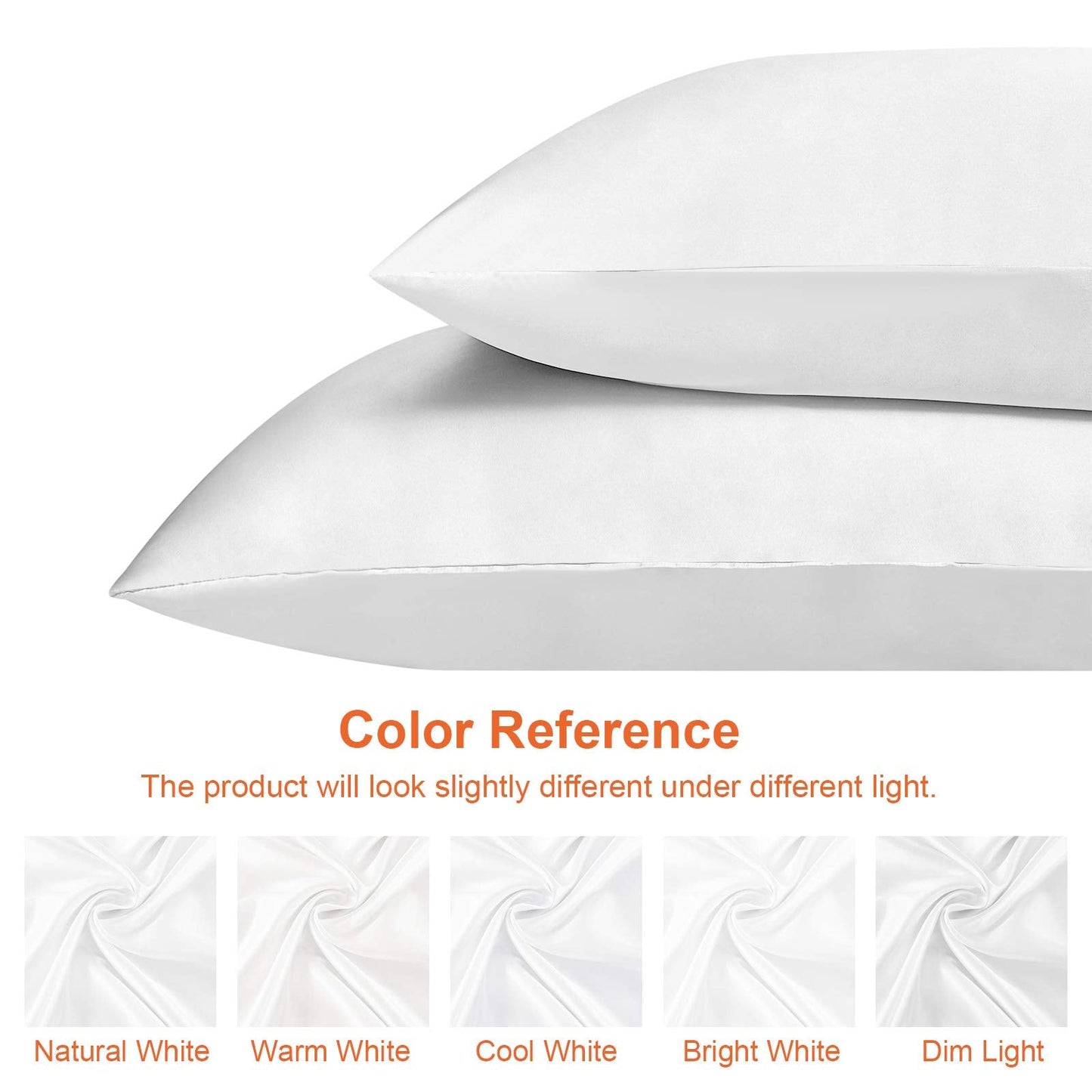 EHEYCIGA Satin Pillow Cases 2 Pack White, Silky Pillowcases for hair and skin with Envelope Closure, Standard Size, 50x75 cm 2PCS (50x75cm)