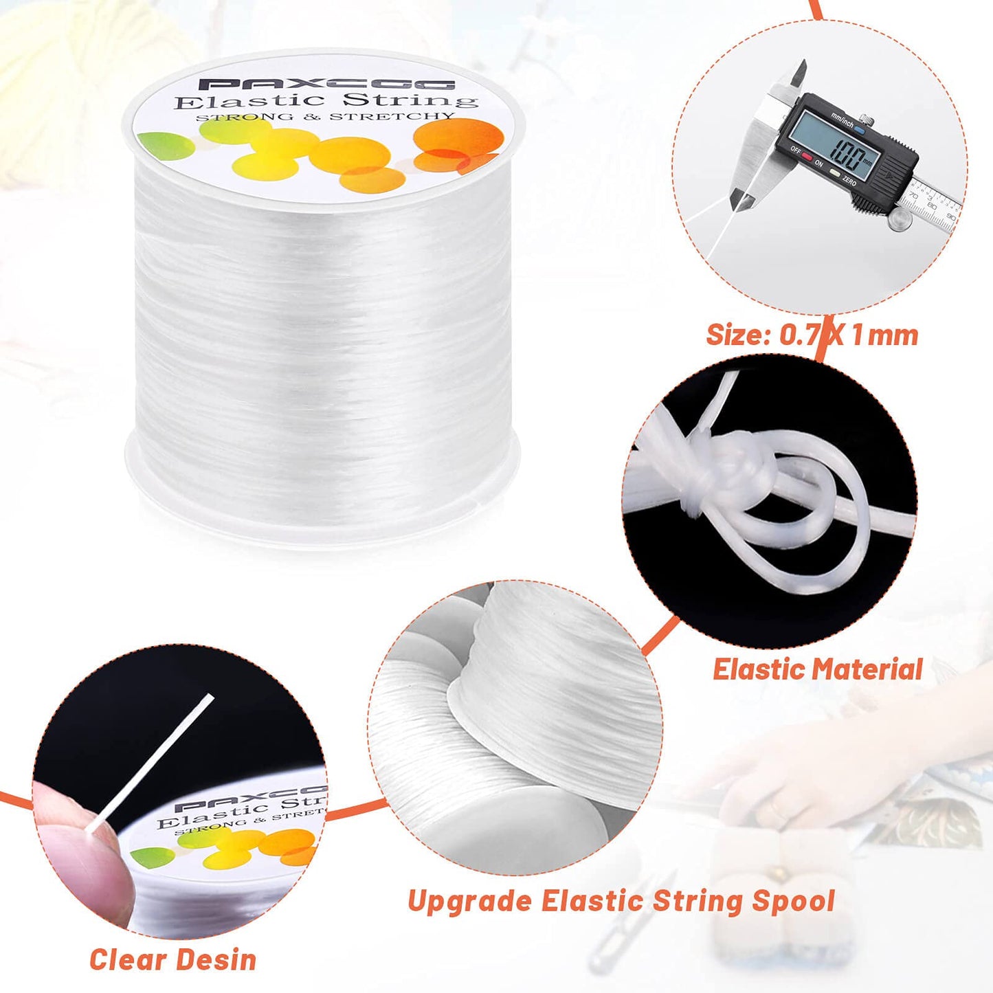 Paxcoo 1mm Elastic Bracelet String Cord Clear Stretch Bead Cord for Jewelry Making and bracelet Making 1 mm