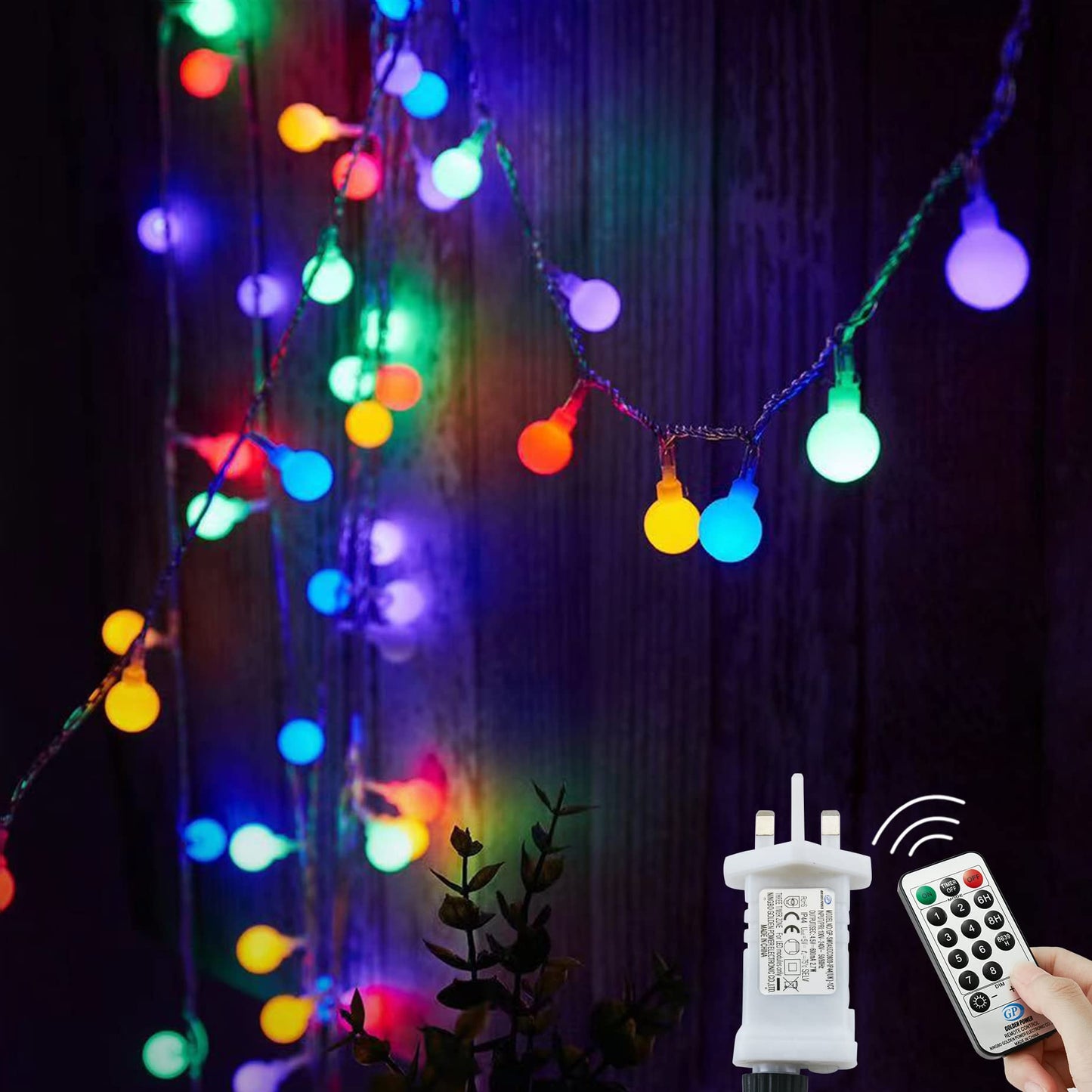 Fairy Lights Plug in 120 LEDs, 15M/49ft Globe String Lights, 8 Modes Garden Lights with Remote Timer Control, Christmas Lights Outdoor/Indoor for Bedroom, Party, Wedding Decorations (Multi-Coloured) Multi-coloured 120LED Mains Powered