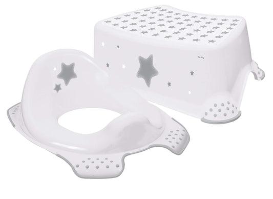 Babycurls Little Journey Toilet Training Kids Non Slip Up Step Stool + Toilet Training Seat Combo Unisex White for Safe Toddler Loo Potty Training in The Bathroom and Home