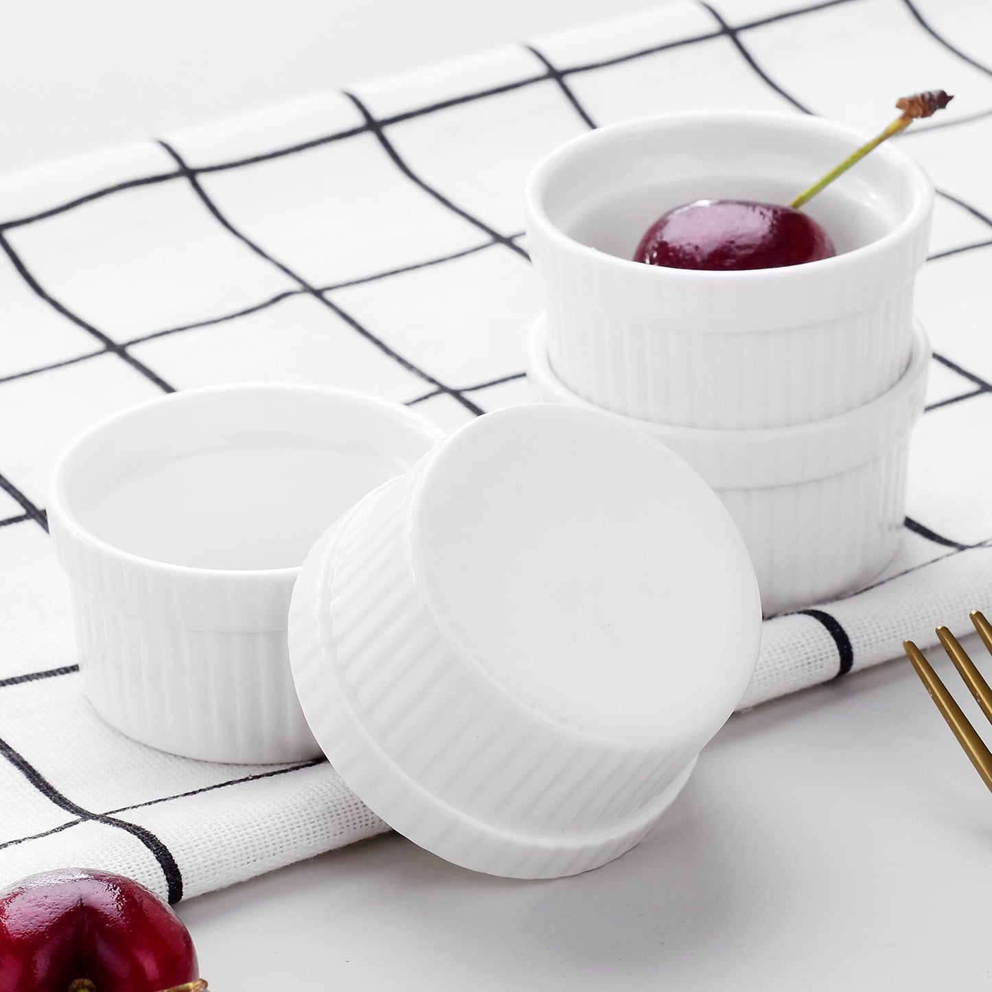 MALACASA 24 Piece 55ML Ramekins Dipping Bowls Porcelain Creme Brulee Ramekins Soufflé Dishes Small Baking Dish for Serving Dip, Custard, Ice Cream, Oven Safe, Oven Safe, Ivory White 24 Piece(55ML,5.7 x 5.7 x 3cm),,