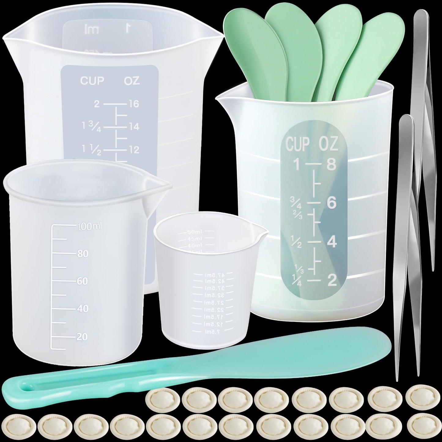 LEOBRO Silicone Measuring Cups, Resin Mixing Cups 450Ml 250ML 100Ml 50Ml Measuring Jugs for Epoxy Resin, Reusable Epoxy Resin Mixing Cups, Silicone Measuring Cups for Resin Casting Molds 1 450ml+250ml+100ml+50ml