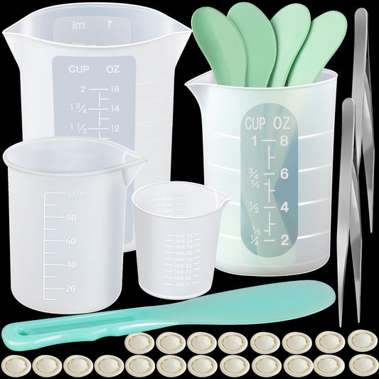 LEOBRO Silicone Measuring Cups, Resin Mixing Cups 450Ml 250ML 100Ml 50Ml Measuring Jugs for Epoxy Resin, Reusable Epoxy Resin Mixing Cups, Silicone Measuring Cups for Resin Casting Molds 1 450ml+250ml+100ml+50ml