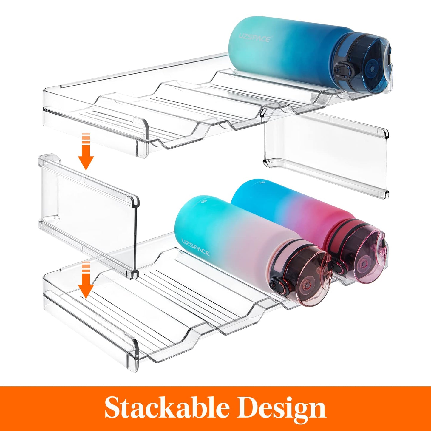 Lifewit Stackable Water Bottle Organiser for Cupboard, Freezer, Pantry, Plastic Cup Holder, Bottle Storage, Wine Racks for Kitchen Tabletop, Office - Pack of 2, Each Rack Holds 4 Containers 8 bottles