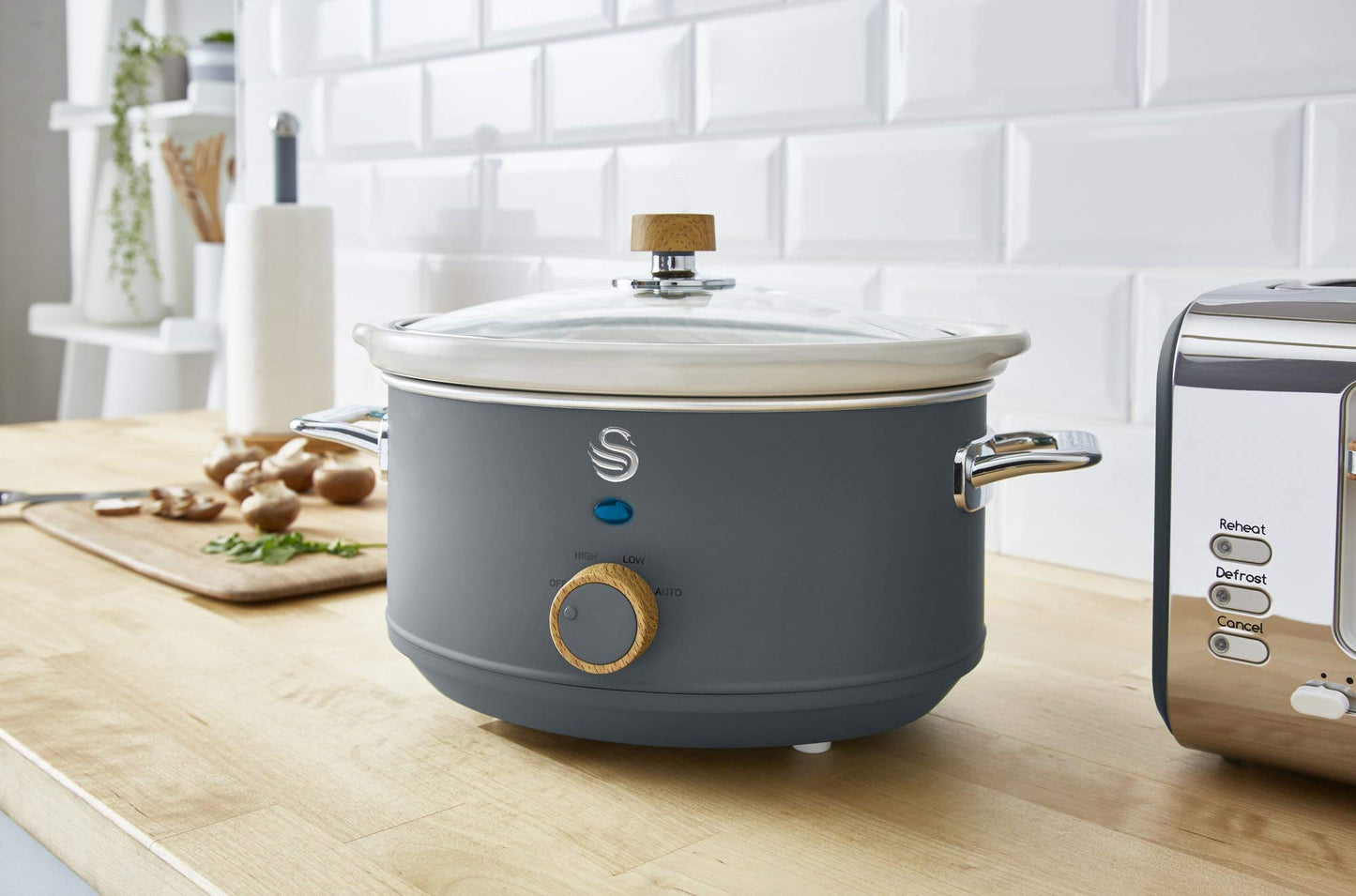 Swan SF17021GRYN Nordic Slow Cooker with 3 Temperature Settings, Keep Warm Function, 3.5L, 200W, Grey Slate Grey