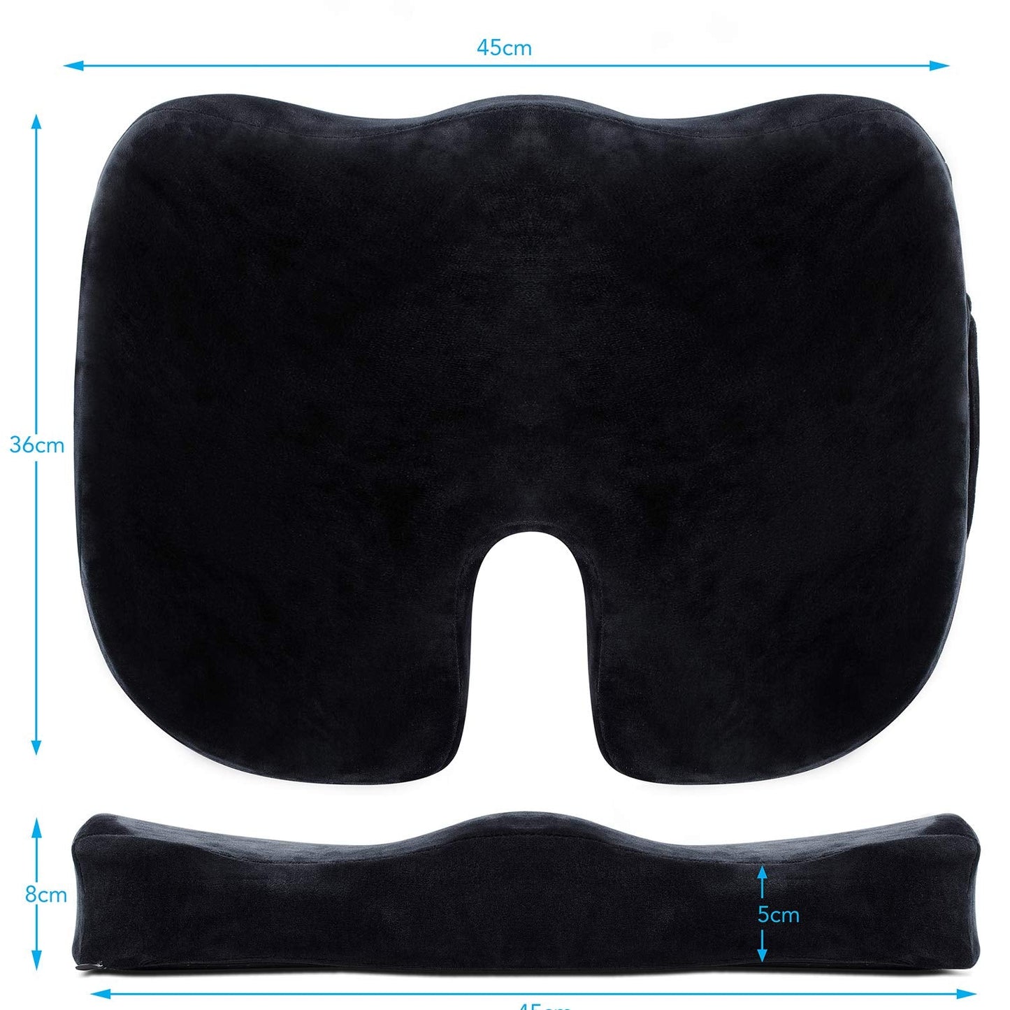 TheComfortZone Seat Cushion for Office Chair Lower Back Pain Relief, Non-Slip Coccyx Cushion Enhances Posture & Support, Hemorrhoid, Sciatica Memory Foam Chair Cushion Pad for Car, Wheelchair, Gaming Black MDM (60-80kg)