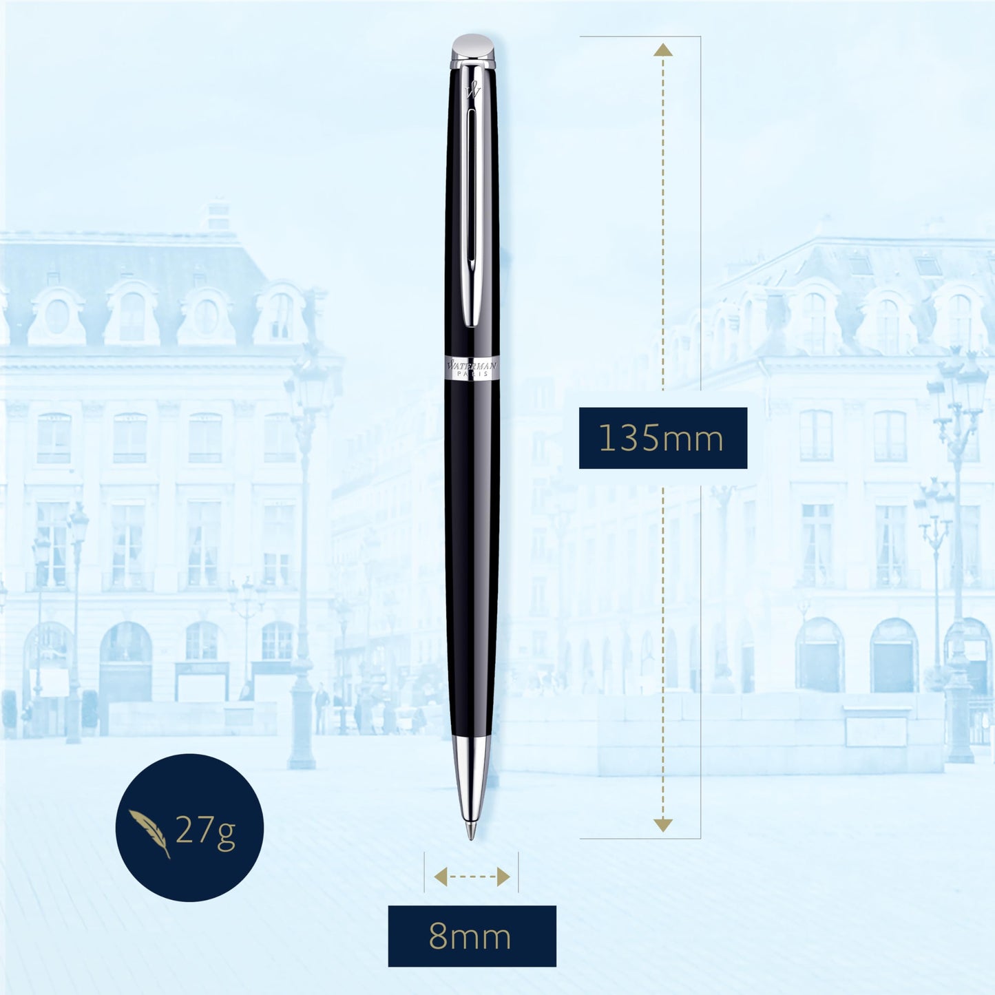 Waterman Hemisphere Ballpoint Pen | Gloss Black with Chrome Trim | Medium Point | Blue Ink | Gift Box Hémisphère