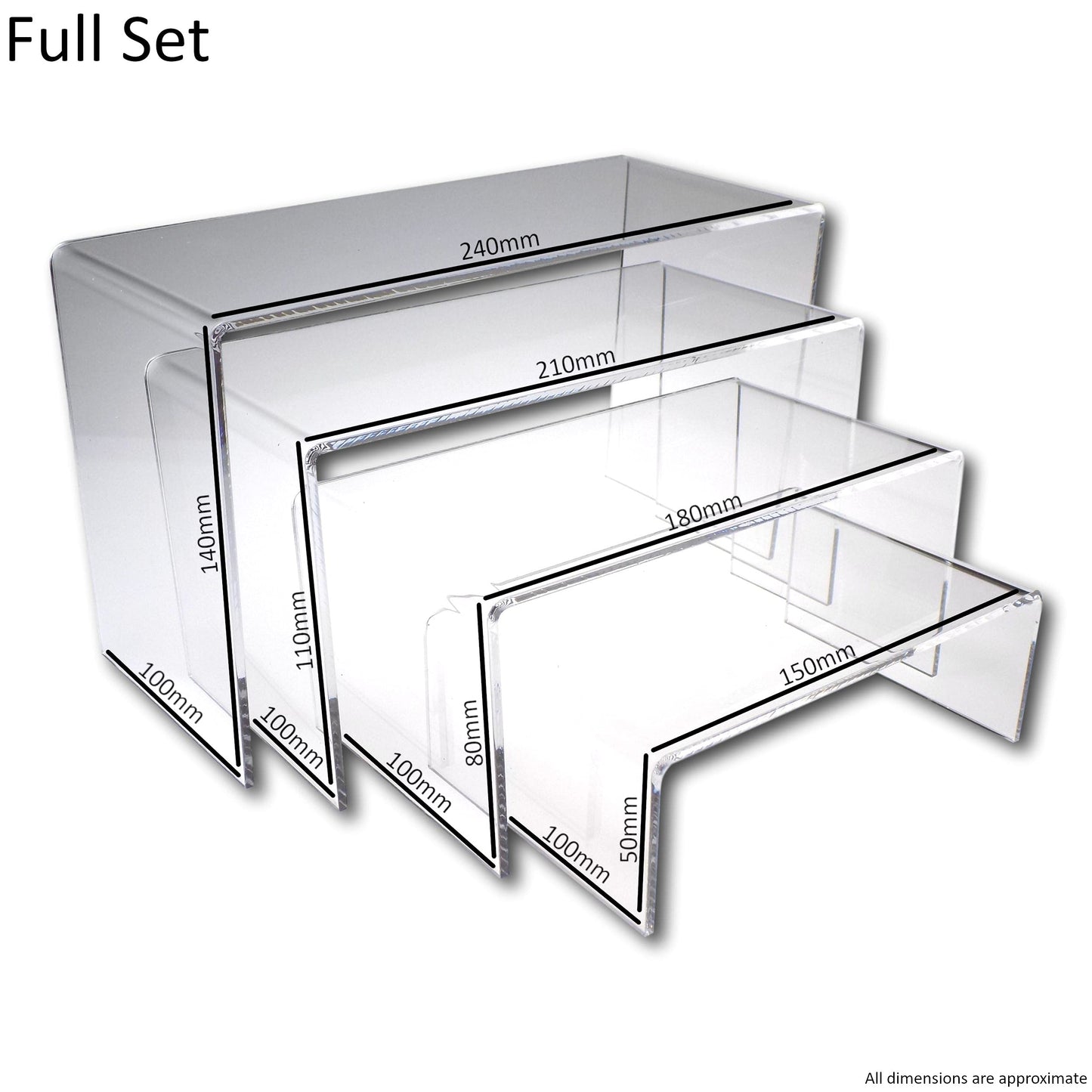 EPOSGEAR Nesting Plinths Clear or Coloured Acrylic Plastic Retail Riser Tiered Counter Display Stands - Perfect for Shops, Stalls, Ornaments, Models etc (Clear, Full Set of 4 Stands)