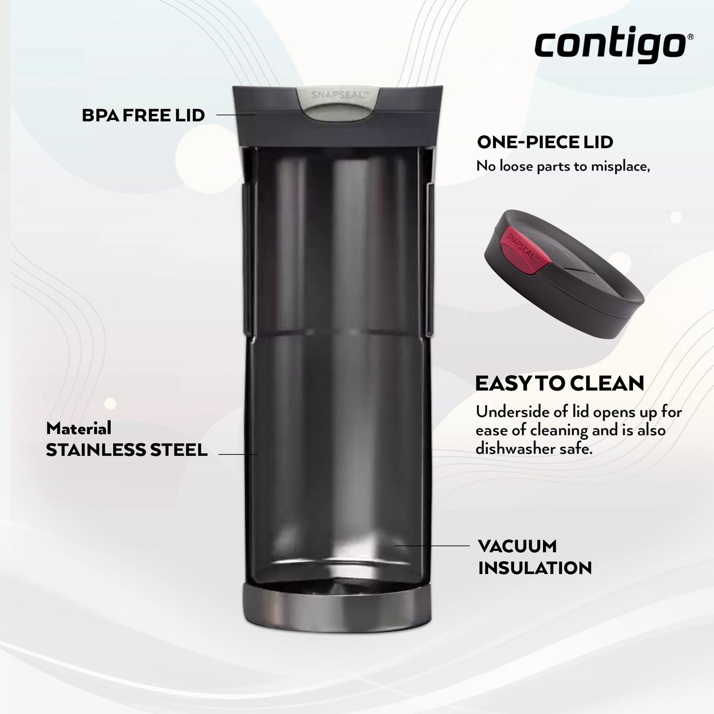 Contigo Byron Snapseal Travel Mug, Stainless Steel Thermal , vacuum flask, leakproof tumbler, coffee mug with BPA free Easy-Clean Lid, 470 ml, Vivacious Macaroon