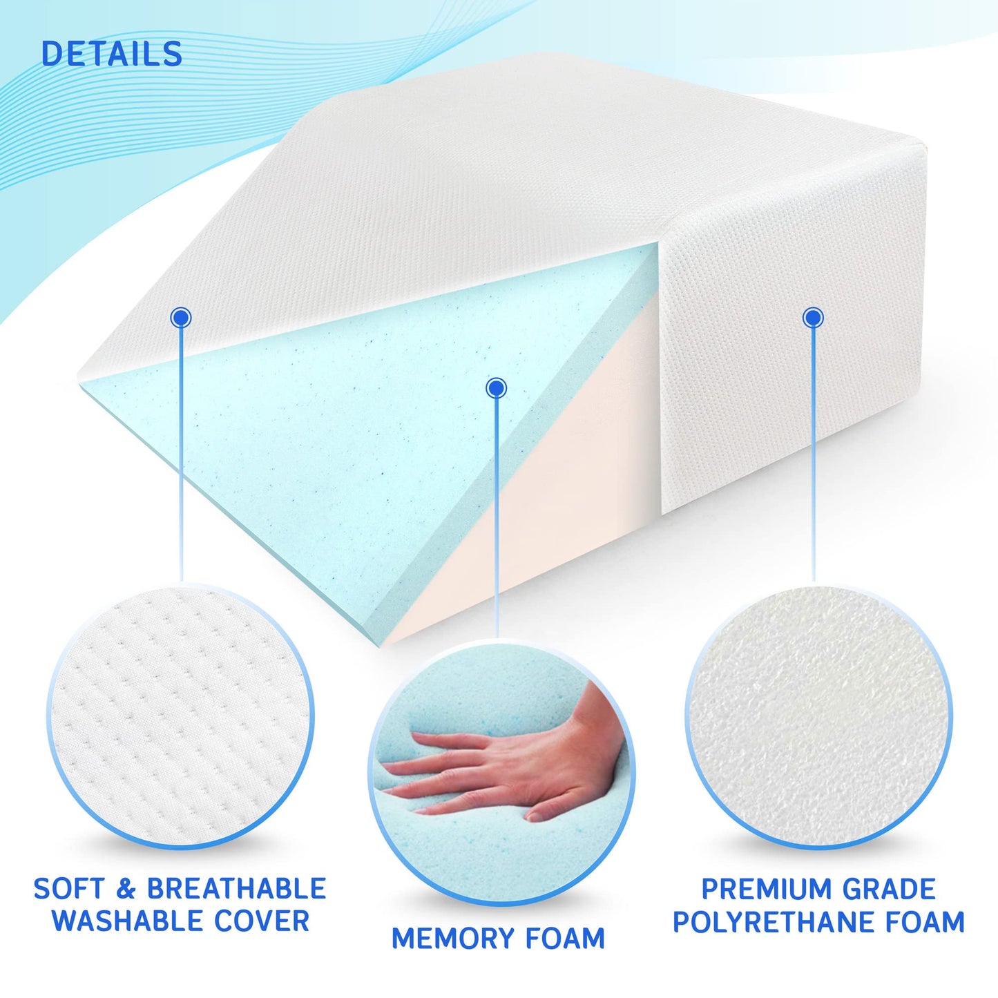 Leg Elevation Pillow with Memory Foam Top - Elevated Leg Rest Pillow for Circulation, Swelling, Knee Pain Relief - Wedge Pillow for Legs, Sleeping, Reading, Relaxing - Washable Cover (10 Inch) 25.40 cm