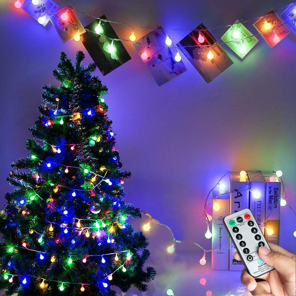 Fairy Lights Plug in 120 LEDs, 15M/49ft Globe String Lights, 8 Modes Garden Lights with Remote Timer Control, Christmas Lights Outdoor/Indoor for Bedroom, Party, Wedding Decorations (Multi-Coloured) Multi-coloured 120LED Mains Powered