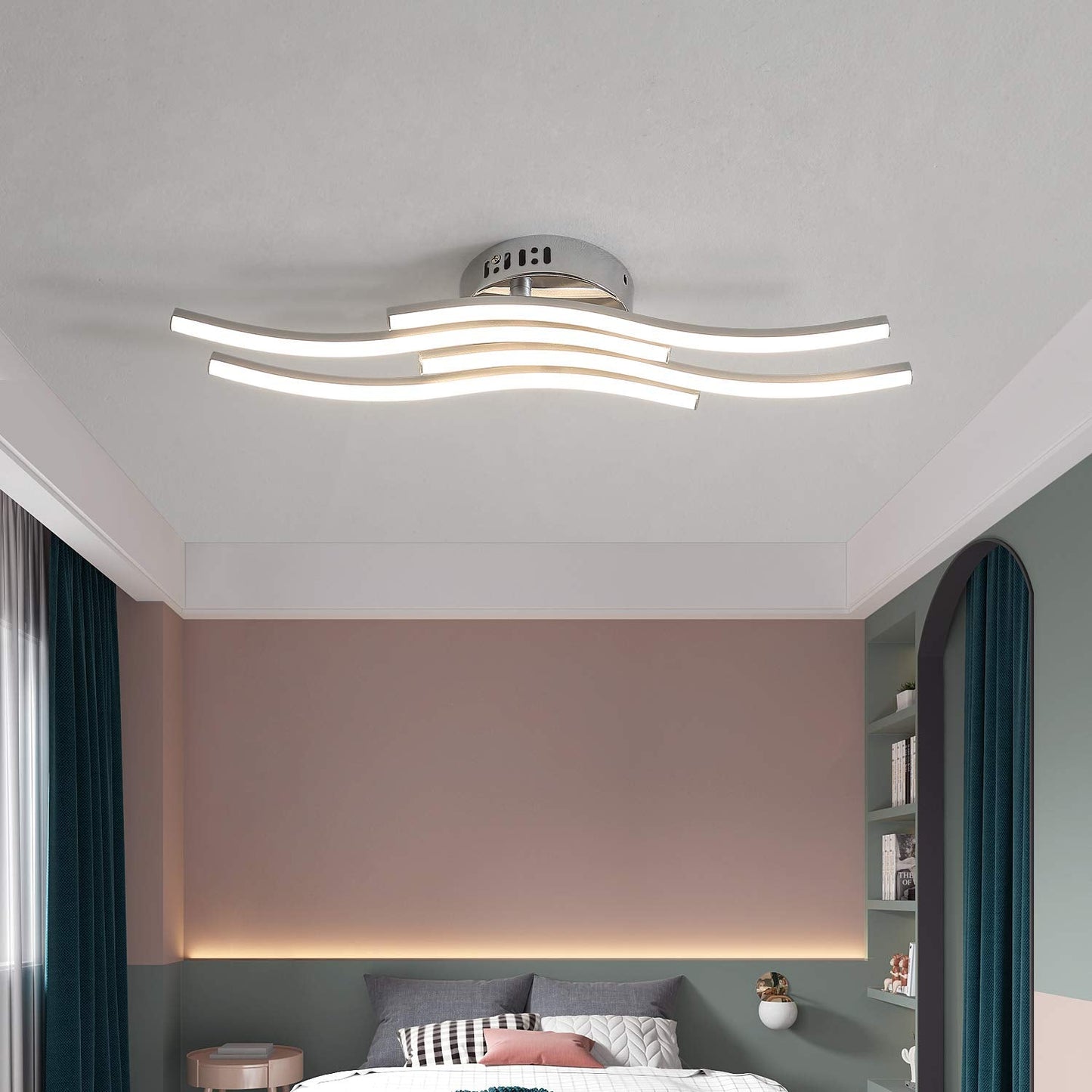 Goeco LED Ceiling Light, Elegant Curved Design Ceiling Lights, 4 Built-in LED Boards, 24W 2.000 Lumen, Neutral White Light 4000K, Modern Ceiling Fixture for Living Rooms and Bedrooms Natural White 4 LED Boards