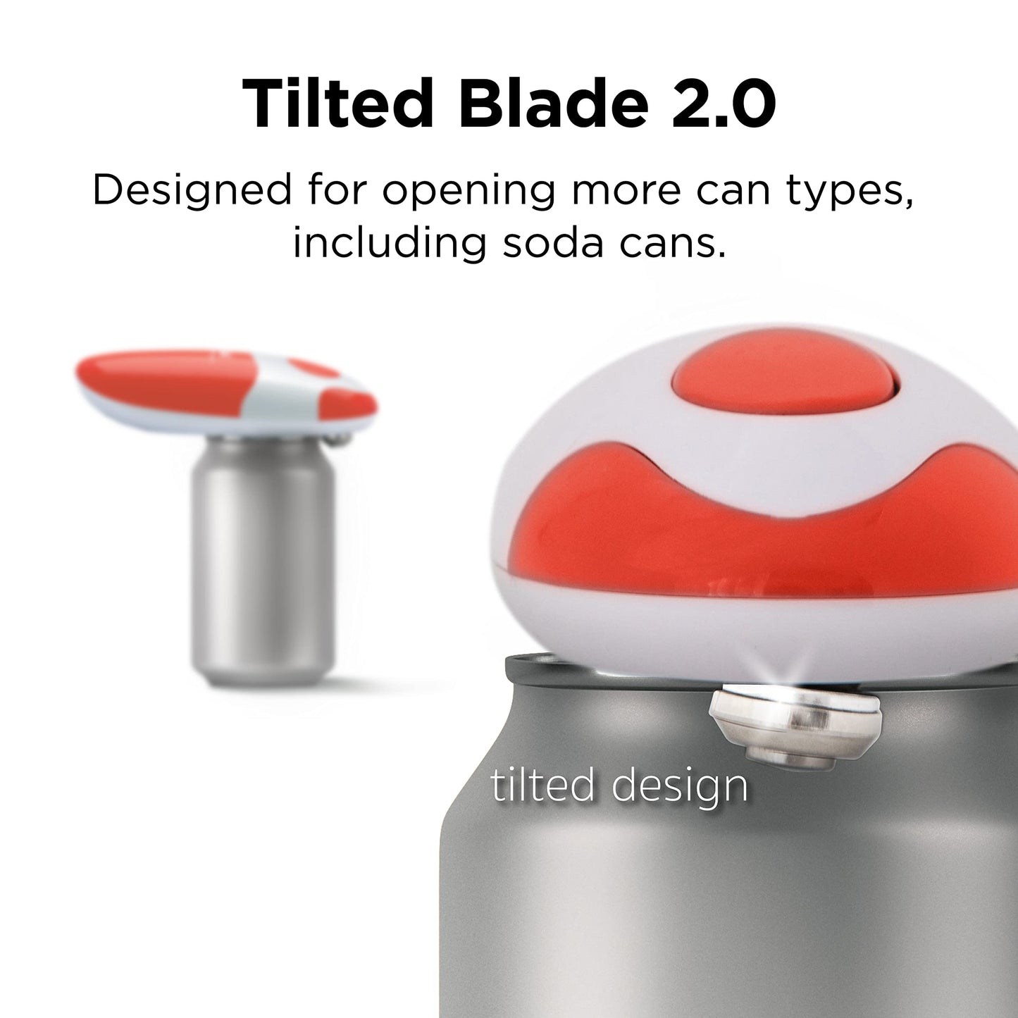 Kitchen Mama Electric Tin Can Opener V2 - Upgraded Blade Opens Any Can Shape, Smooth Edges, Hygienic Lid Remover, Compact & Cordless - Red Auto V2 - Red