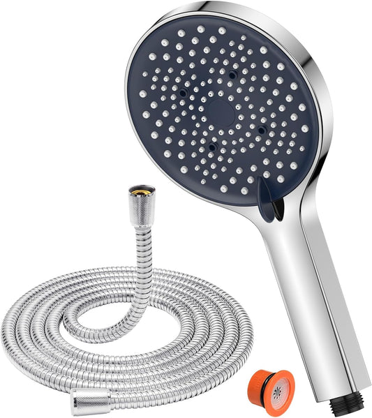 YEAUPE Shower Head and Hose 1.8M - 130mm Large Powerful Flow Shower Hose and Head High Pressure 6 Modes Pressure Boosting Handheld Showerhead for Low Water Pressure Electric Shower Head,Chrome 1.8M Shower Head and Hose