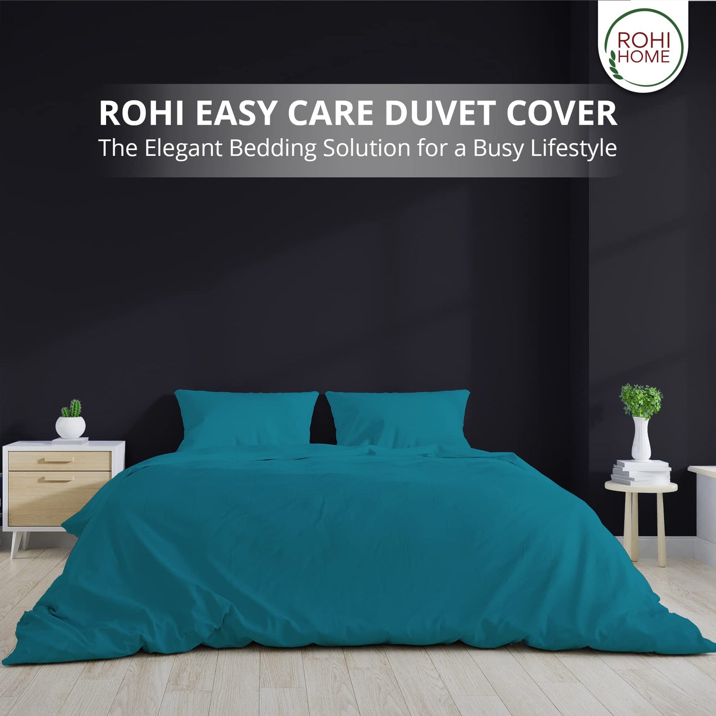 Rohi Easy Care plain King Size Duvet Cover set – Soft & Breathable Teal Bedding Set – Button Closure – Anti Allergy Quilt Cover Set with Pillowcases (King, Teal)