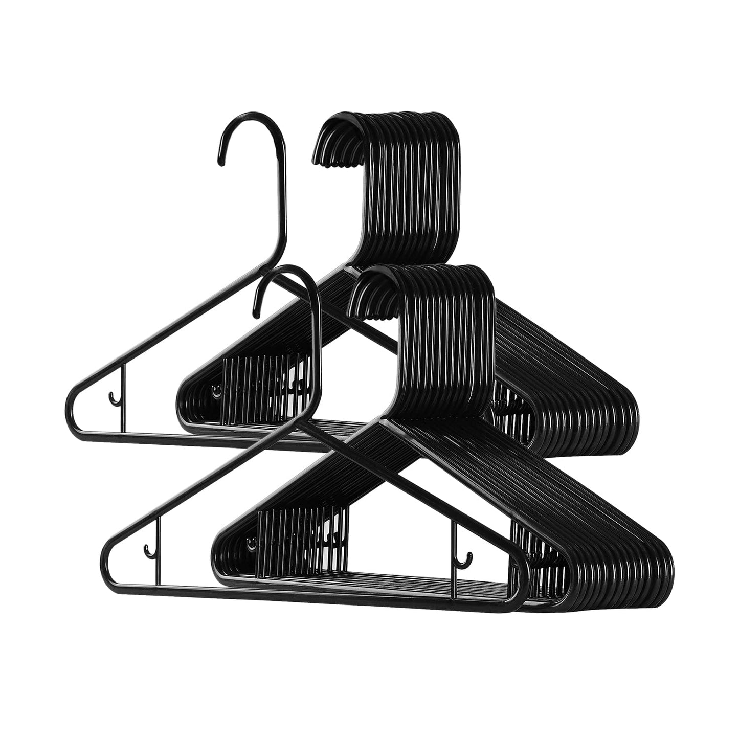 ZYBUX - 20x Adult Coat Hanger Black Colour, Extra Strong Plastic, Space Saving with Suit Trouser Bar (40cm Wide)