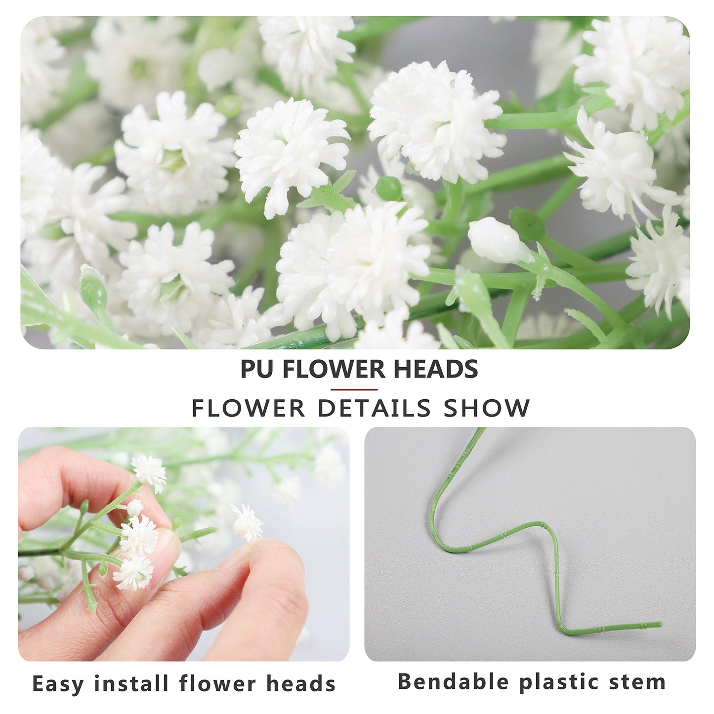 Homcomodar 24PCS Artificial Flowers Gypsophila 20.86 inches Babies Breath Flowers Real Touch Flowers Bouquets for Wedding Home DIY Décor 24PC White