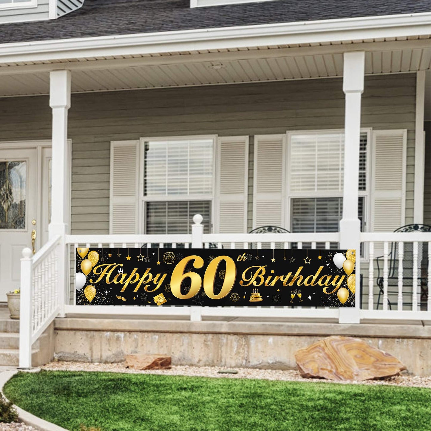 60th Birthday Party Decorations Banner for Men and Women,Essential Decoration for 60th Birthday Party,Long Size Black and Gold 60th Birthday Banner 210×40 cm(82.7×15.7inch)