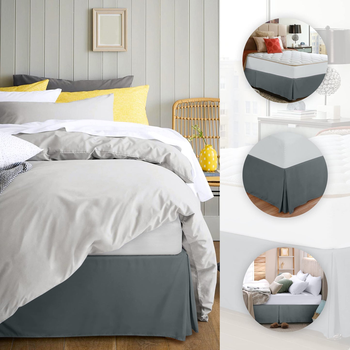 Utopia Bedding Valance Sheet Double - Soft Brushed Polyester-Microfibre - Pleated - Fits Under the Mattress & Down to the Floor - Base Bed Skirt (Grey) Grey