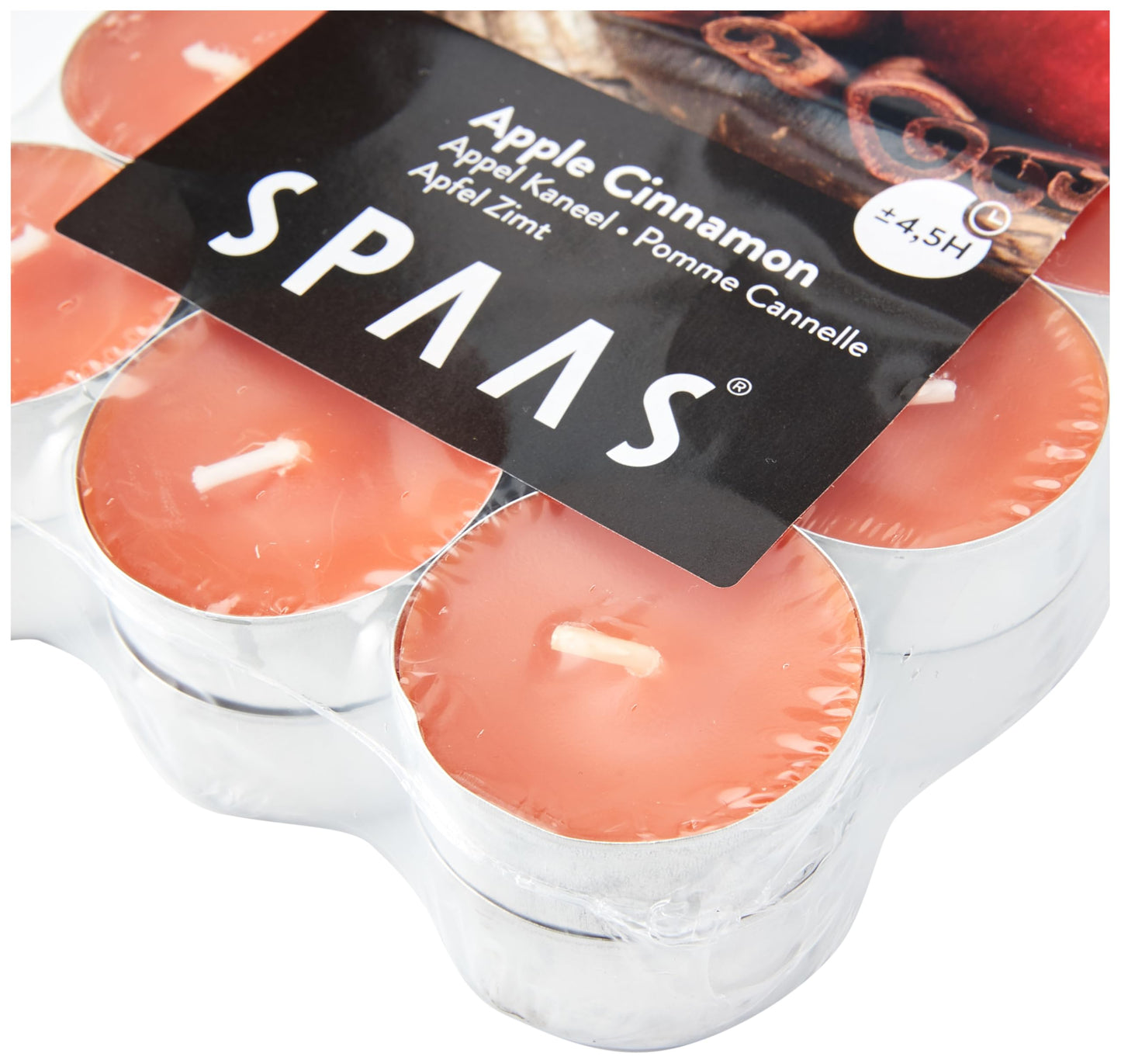 Spaas 30 Scented Tealights in Flatpack, ± 4.5 Hours, Apple Cinnamon Ginger Orange