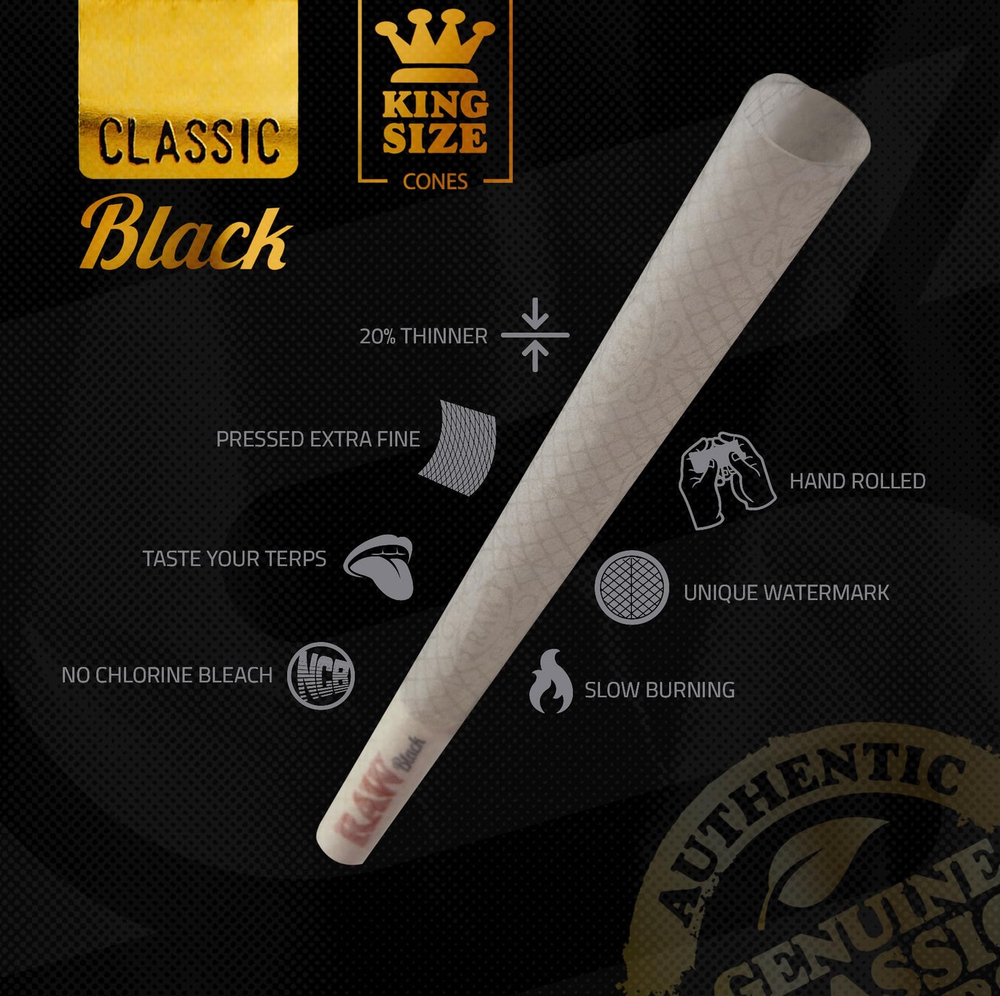 RAW Black Cones King Size | 100 Pack | Natural Pre Rolled Rolling Paper Pressed Extra Fine for Thin, Slow Burning, Naturally Translucent Paper with Tips & Packing Tubes Included Black King Size 100.0