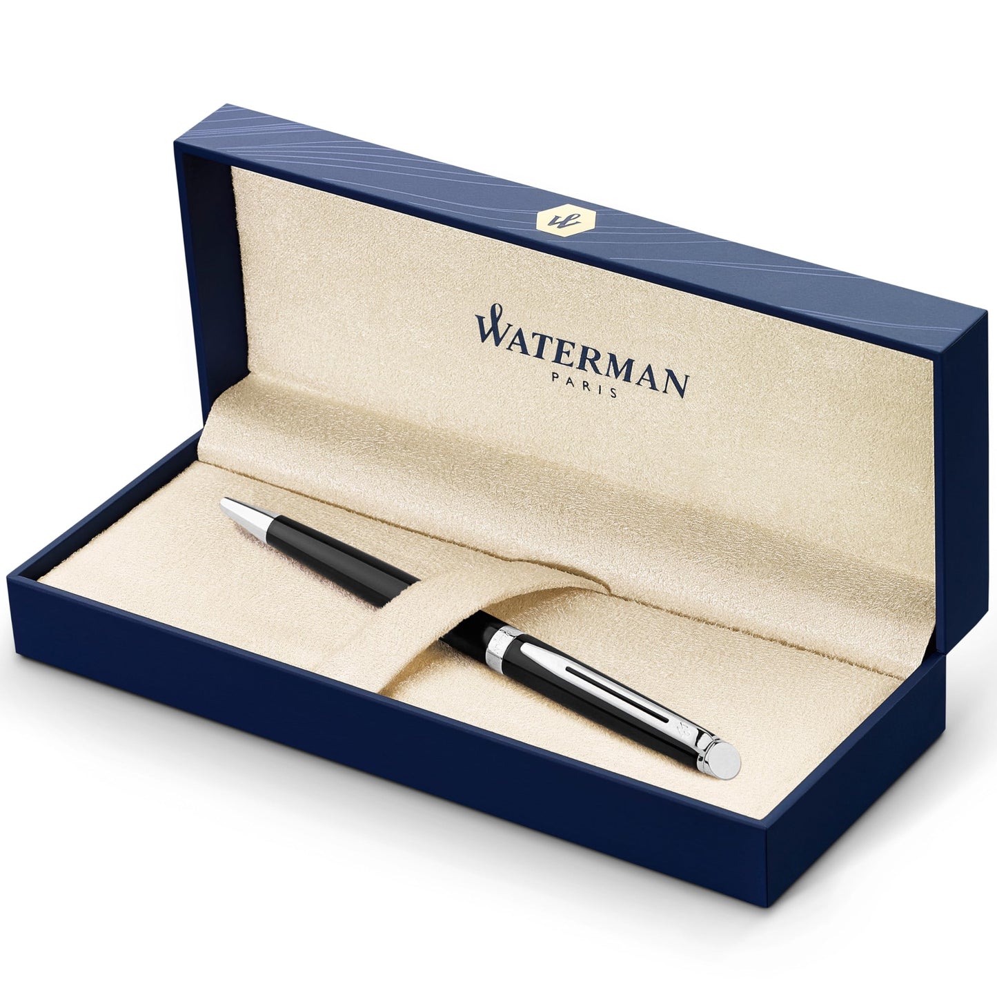 Waterman Hemisphere Ballpoint Pen | Gloss Black with Chrome Trim | Medium Point | Blue Ink | Gift Box Hémisphère