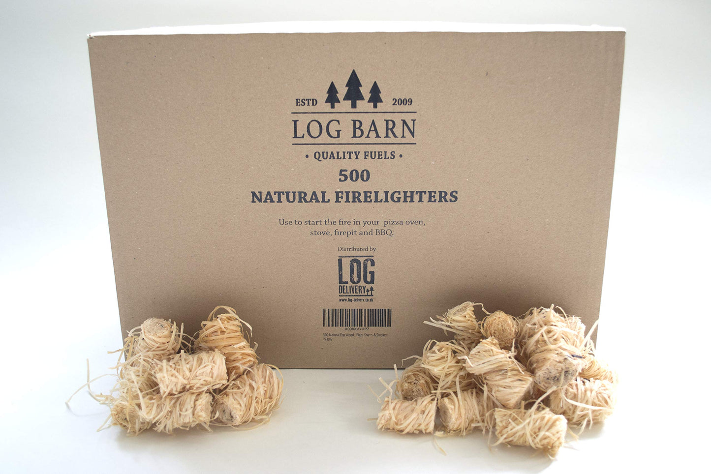 Log-Barn Natural Eco Wood Firelighters - 500 Wood Wool Firelighter Fire Starters Great for Lighting Stove Fires, BBQS, Pizza Ovens & Smokers, Charcoal Starter for Lighting A Lumpwood Charcoal Barbecue 500 PCS