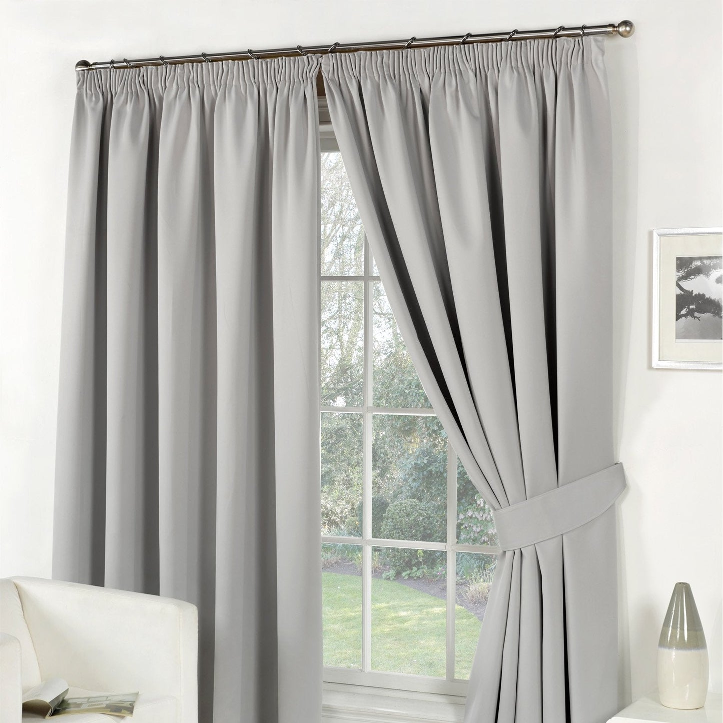 Dreamscene Pencil Pleat Blackout Curtains Set of 2 Thermal Tape Top Heading Panels, Silver Grey - Width 90" x Drop 90" 90" wide x 90" drop