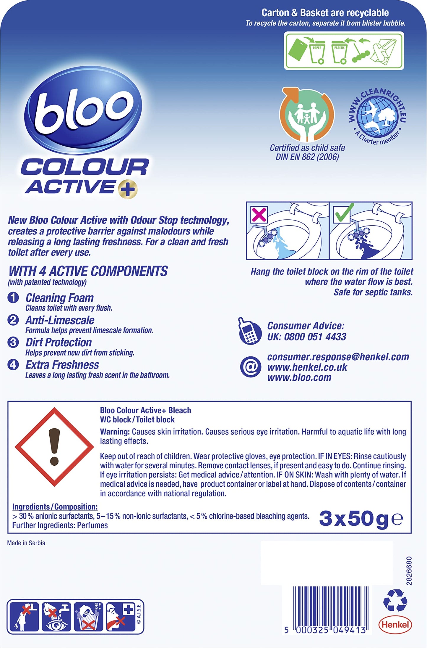 Bloo Colour Active Rim Block, 150 g, Bleach Triple 50 g (Pack of 3)