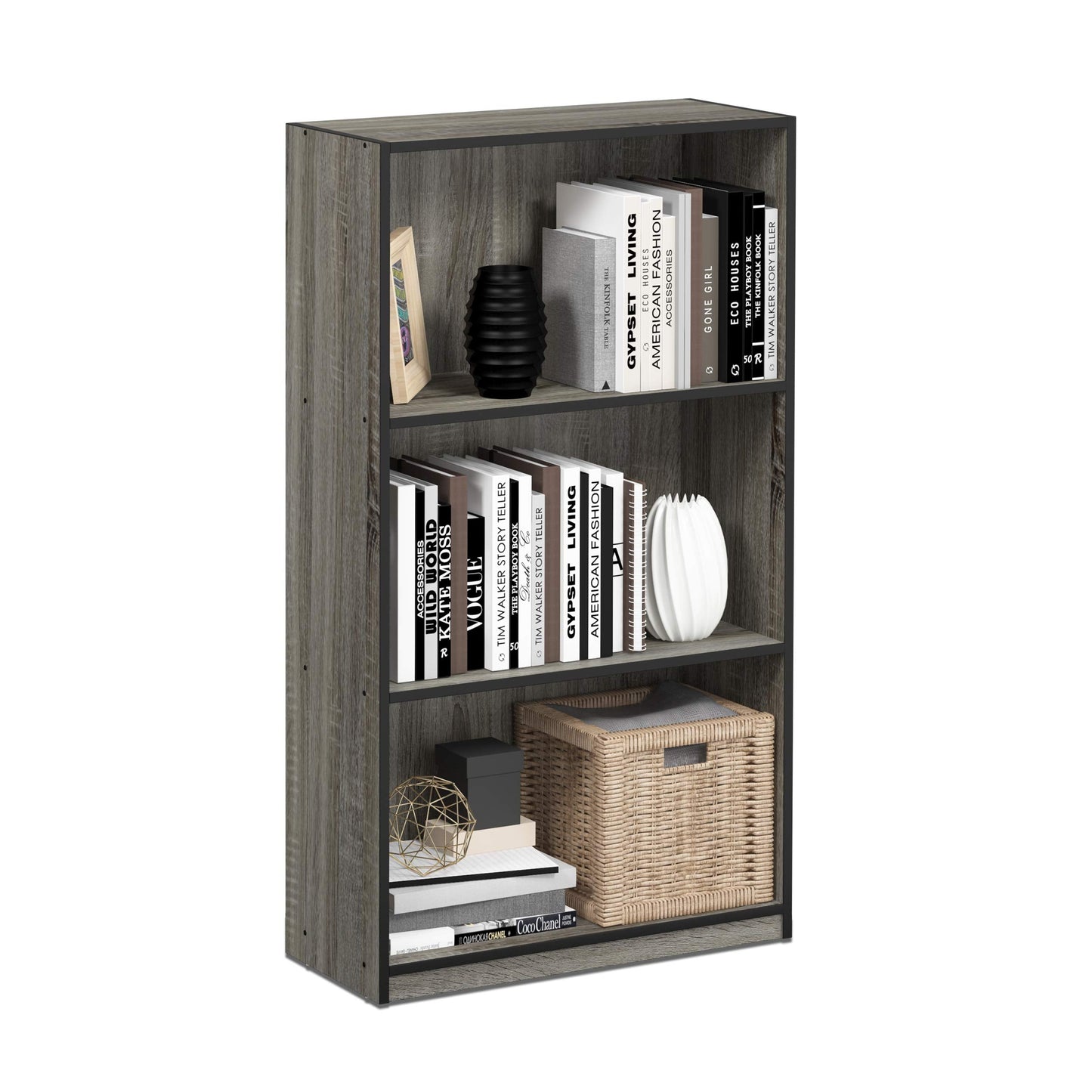 Furinno Bookcases, Wood, French Oak Grey/Black, one size