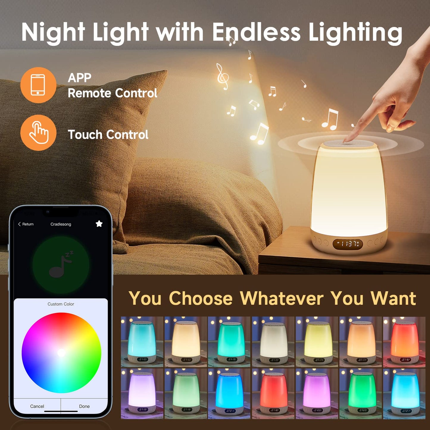 Baby Night Light Kids Night Light, 48 Colors+14 White Noise Night Light Baby Light+APP Touch Light Night Lamp,Dimmable Kids Lamp Night Lamp,3000mAh Baby Night Light Newborn+Timer Night Lights for Kids App Night Light