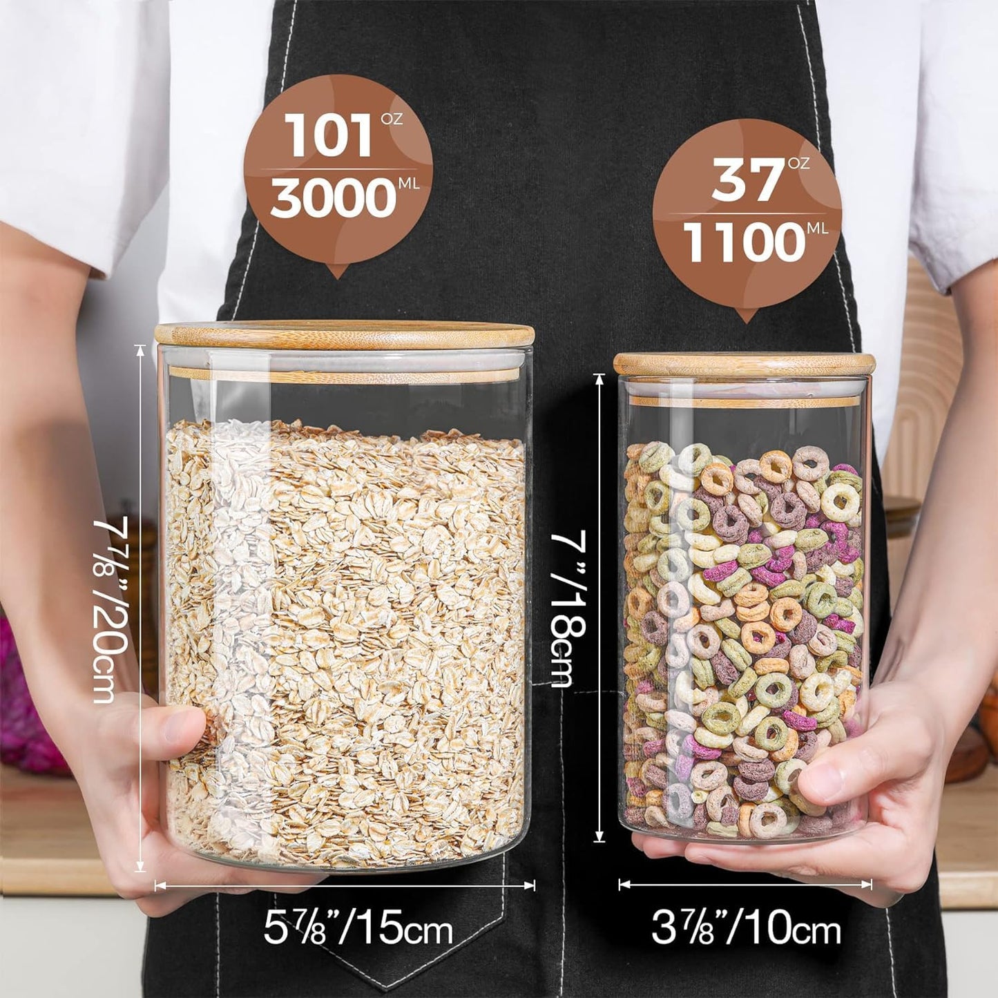 ComSaf 3000ML Glass Jar with Bamboo Lid, Large Glass Jar Wide Mouth Food Storage Container with Airtight Lid, Clear Glass Pantry Jar for Pasta Flour Rice Cookie Biscuit Sugar Storage, Big Laundry Jar 1