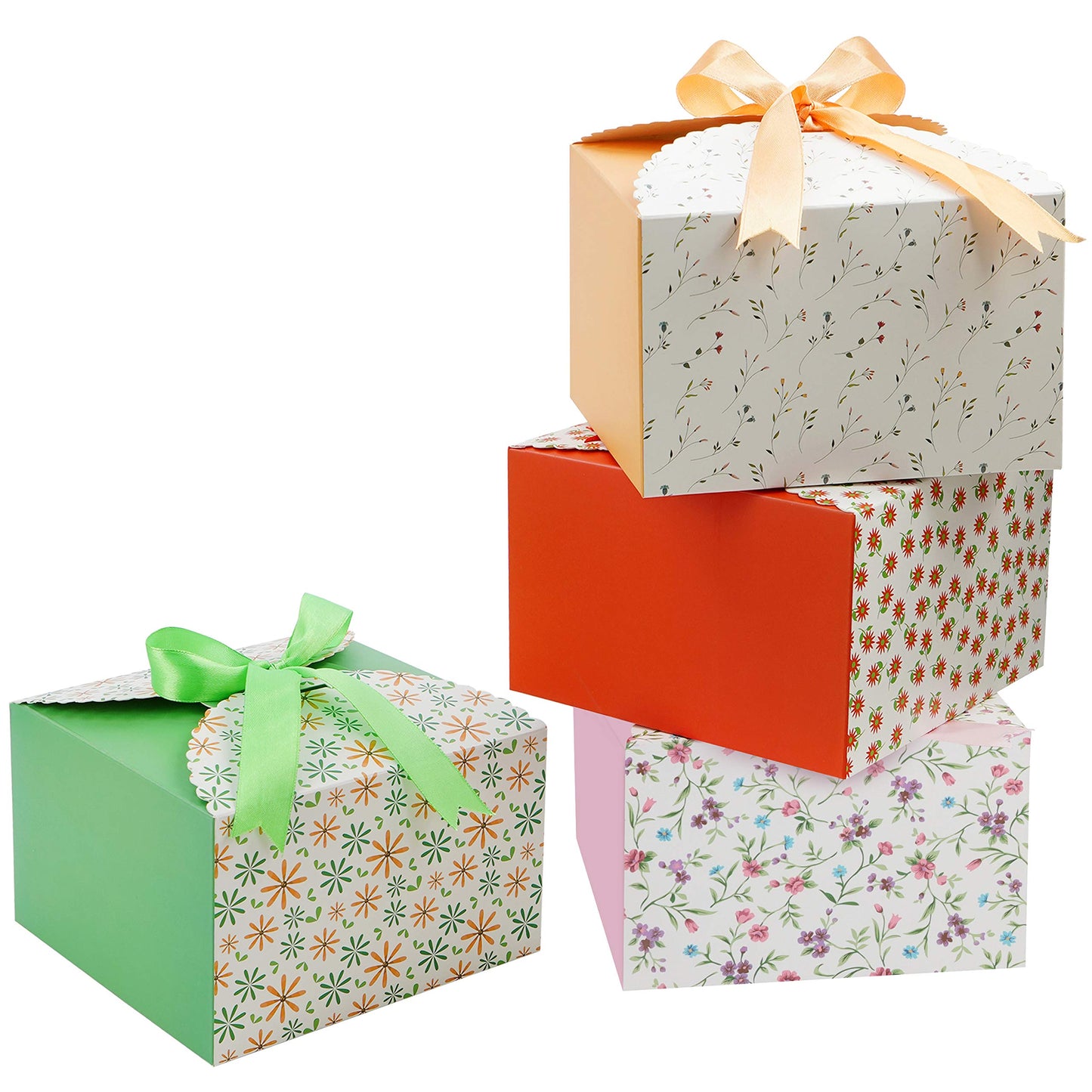 Belle Vous Scalloped Paper Square Gift Boxes with Ribbon (20 Pack) - 14.7 x 14.7 x 9.4cm/5.78 x 5.78 x 3.7 Inches - Small Boxes for DIY Wedding and Party Gifts/Favours, Handmade Soap & Candy 14.5x14.5x9.5 cm (Pack of 20)