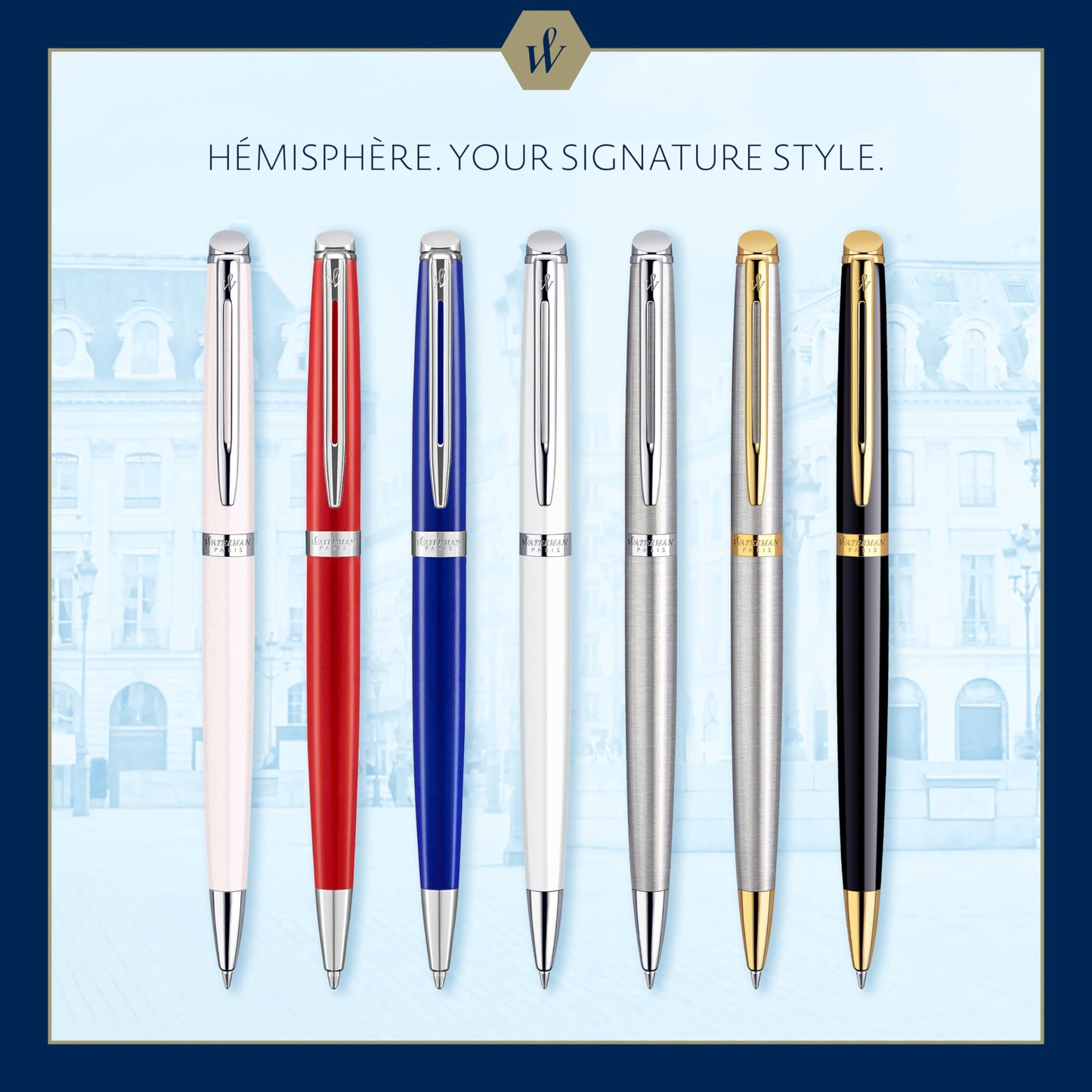 Waterman Hemisphere Ballpoint Pen | Gloss Black with Chrome Trim | Medium Point | Blue Ink | Gift Box Hémisphère