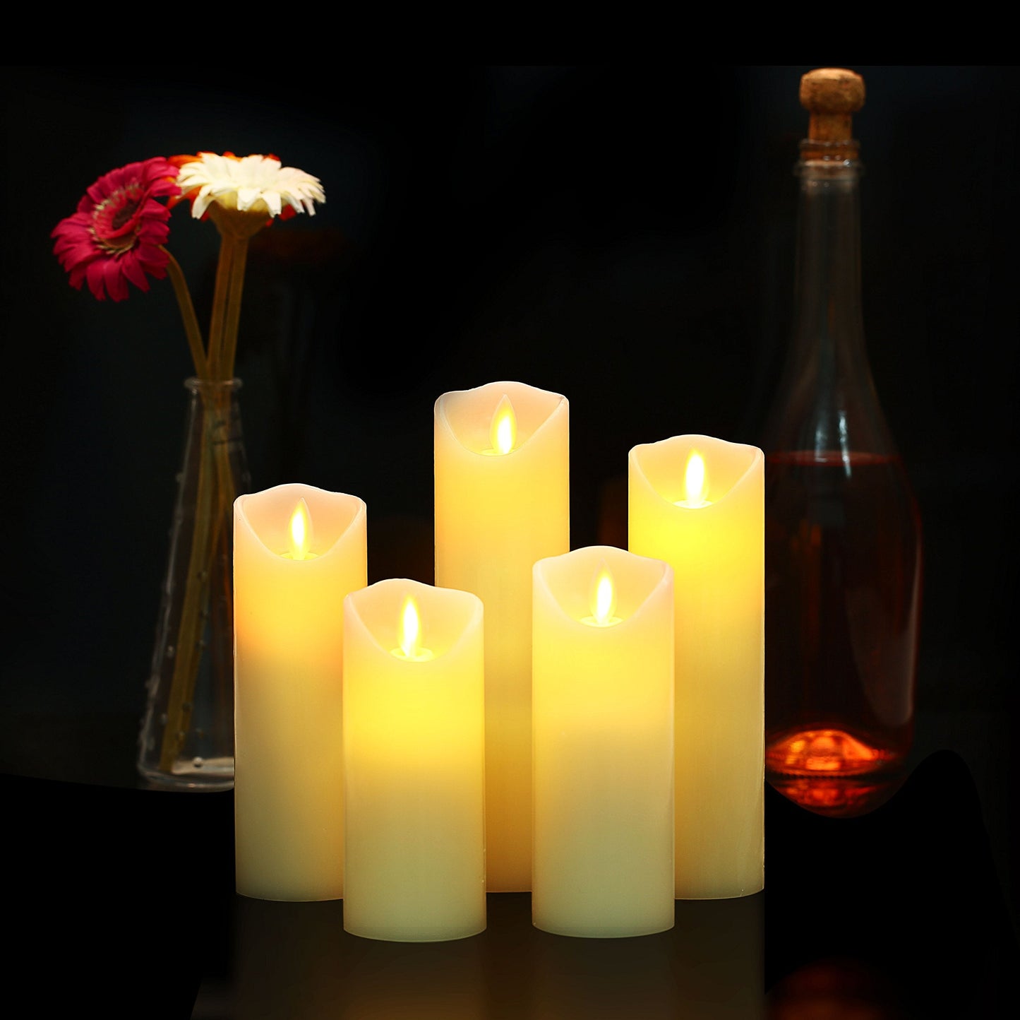 LED candles,5.5"/6"/6.5"/7"/8"Set of 5 Real Wax Battery Flameless Candles Include Realistic Dancing LED Flames and 10-key Remote Control with 2/4/6/8-hours Timer Function,300+ Hours-YIWER (5x1,Ivory) Dancing Led Flames Ivory 5 Pack