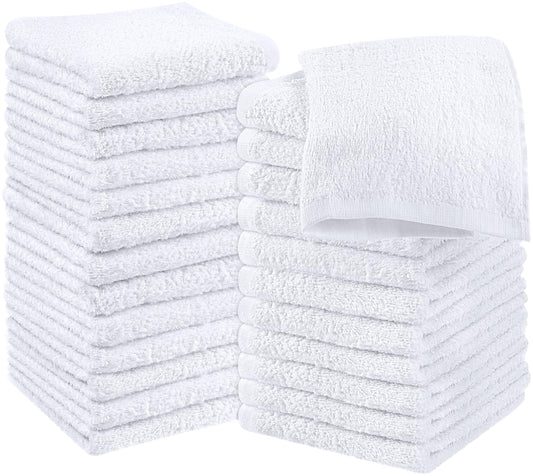 Utopia Towels - Cotton Washcloths Set - 30 x 30 cm, White - 100% Ring Spun Cotton, Premium Quality Flannel Face Cloths, Highly Absorbent and Soft Feel Fingertip Towels (24-Pack, White) 24