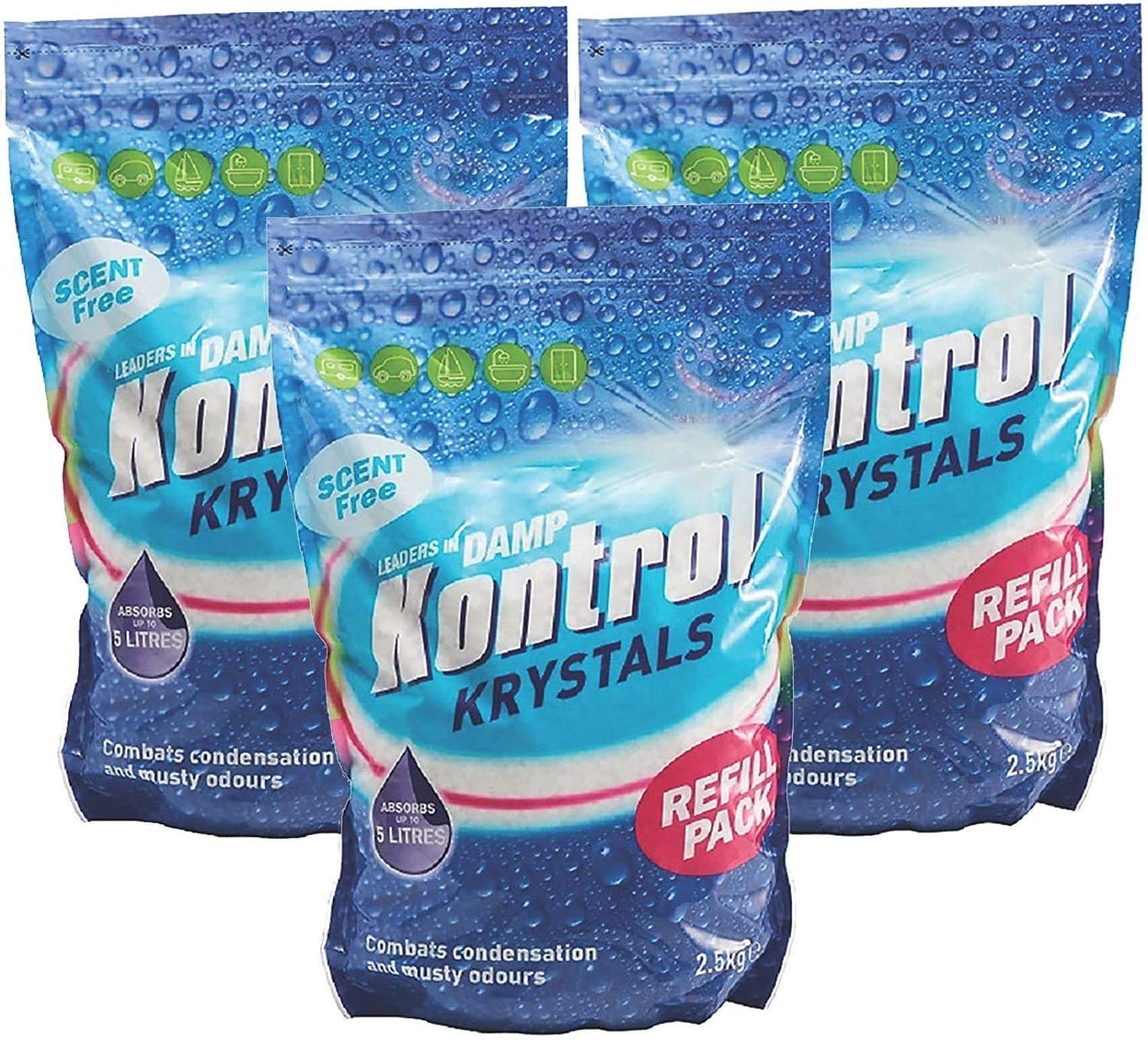 Kontrol Refill Damp Moisture Trap Absorber Crystals 2.5kg (3, Scent Free) 3