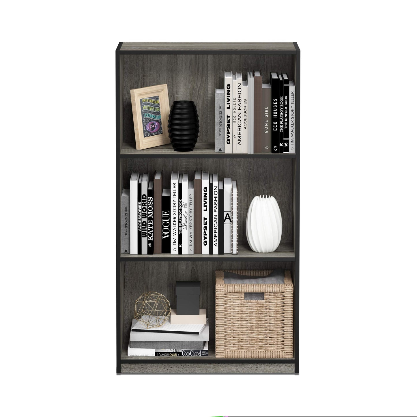 Furinno Bookcases, Wood, French Oak Grey/Black, one size