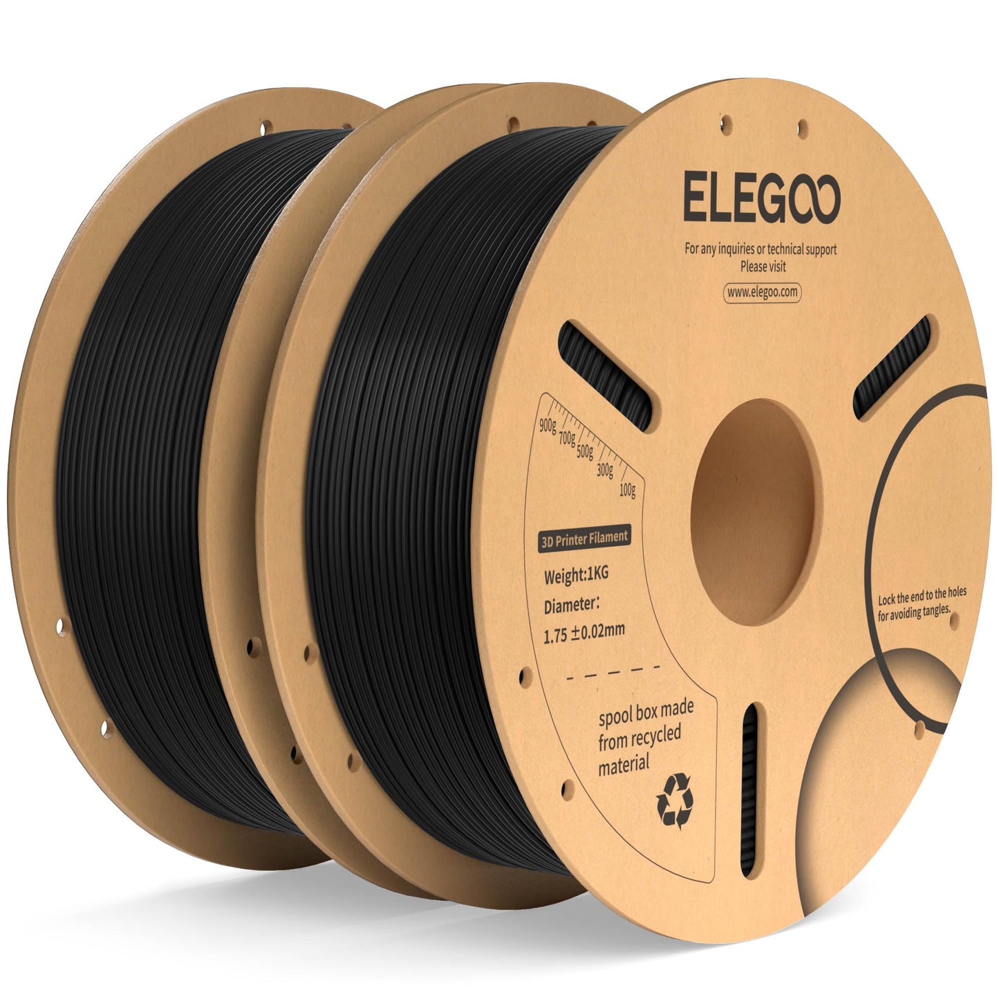 ELEGOO PLA+ Filament 1.75mm Black 2KG, PLA Plus Tougher and Stronger 3D Printer Filament, Dimensional Accuracy +/- 0.02mm, 2 Pack 1kg Cardboard Spool(2.2lbs) for Most FDM 3D Printers 2*1kg Black PLA+