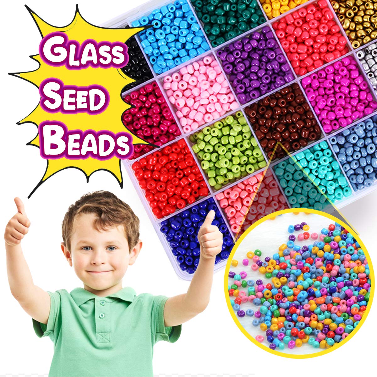 Goody King 4mm 5000pcs+ Beads for Jewelry Making Kit - Friendship Bracelet Making Kit Glass Seed Beads Craft Kit Set, Letter Alphabet DIY Arts and Crafts - Easter Birthday Gift for Her Kid Age 6 7 8 9