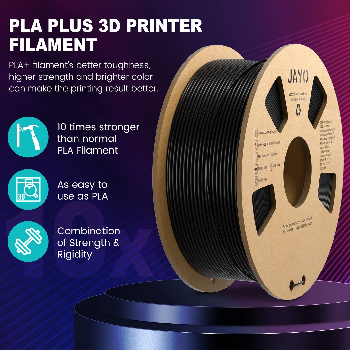 JAYO PLA+ Filament 1.75mm, PLA Plus 3D Printer Filament 2.2KG, Neatly Wound Filament, Toughness PLA+ Filament, Dimensional Accuracy +/- 0.02 mm, 1.1KG Spool, 2 Pack, Total 2.2KG, Black+Black 1.1KG*2 Black+Black