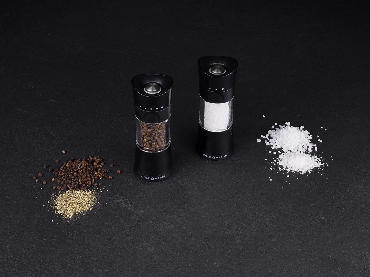 Cole & Mason Harrogate Black Salt and Pepper Grinder Set, Adjustable Ceramic Mechanism, Inverta, ABS Plastic, 154 mm, Gift Set, Includes 2 x Salt and Pepper Mills Mill Set