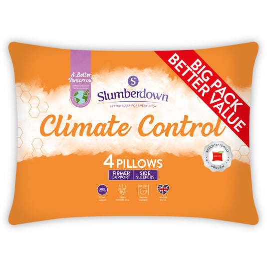 Slumberdown Climate Control Pillows 4 Pack - Temperature Regulating Firm Support Side Sleeper Pillows for Neck and Shoulder Pain Relief - Cool Pillow for Night Sweats, Hypoallergenic (48cm x 74cm)