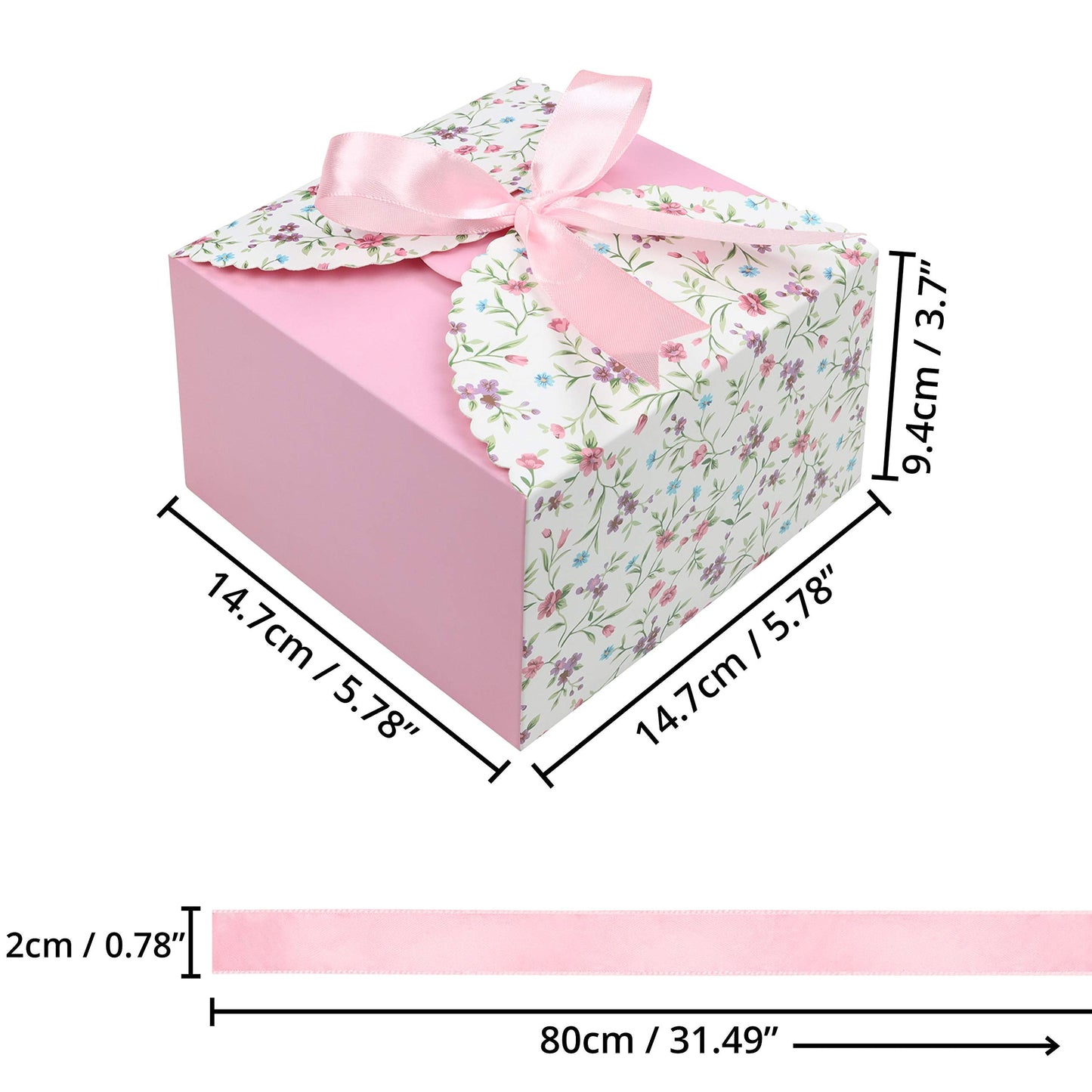 Belle Vous Scalloped Paper Square Gift Boxes with Ribbon (20 Pack) - 14.7 x 14.7 x 9.4cm/5.78 x 5.78 x 3.7 Inches - Small Boxes for DIY Wedding and Party Gifts/Favours, Handmade Soap & Candy 14.5x14.5x9.5 cm (Pack of 20)