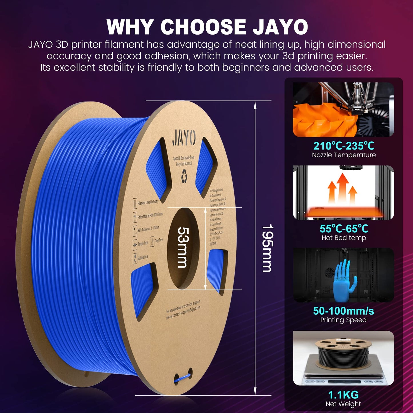 JAYO PLA+ Filament 1.75mm, PLA Plus 3D Printer Filament 2.2KG, Neatly Wound Filament, Toughness PLA+ Filament, Dimensional Accuracy +/- 0.02 mm, 1.1KG Spool, 2 Pack, Total 2.2KG, Black+Black 1.1KG*2 Black+Black